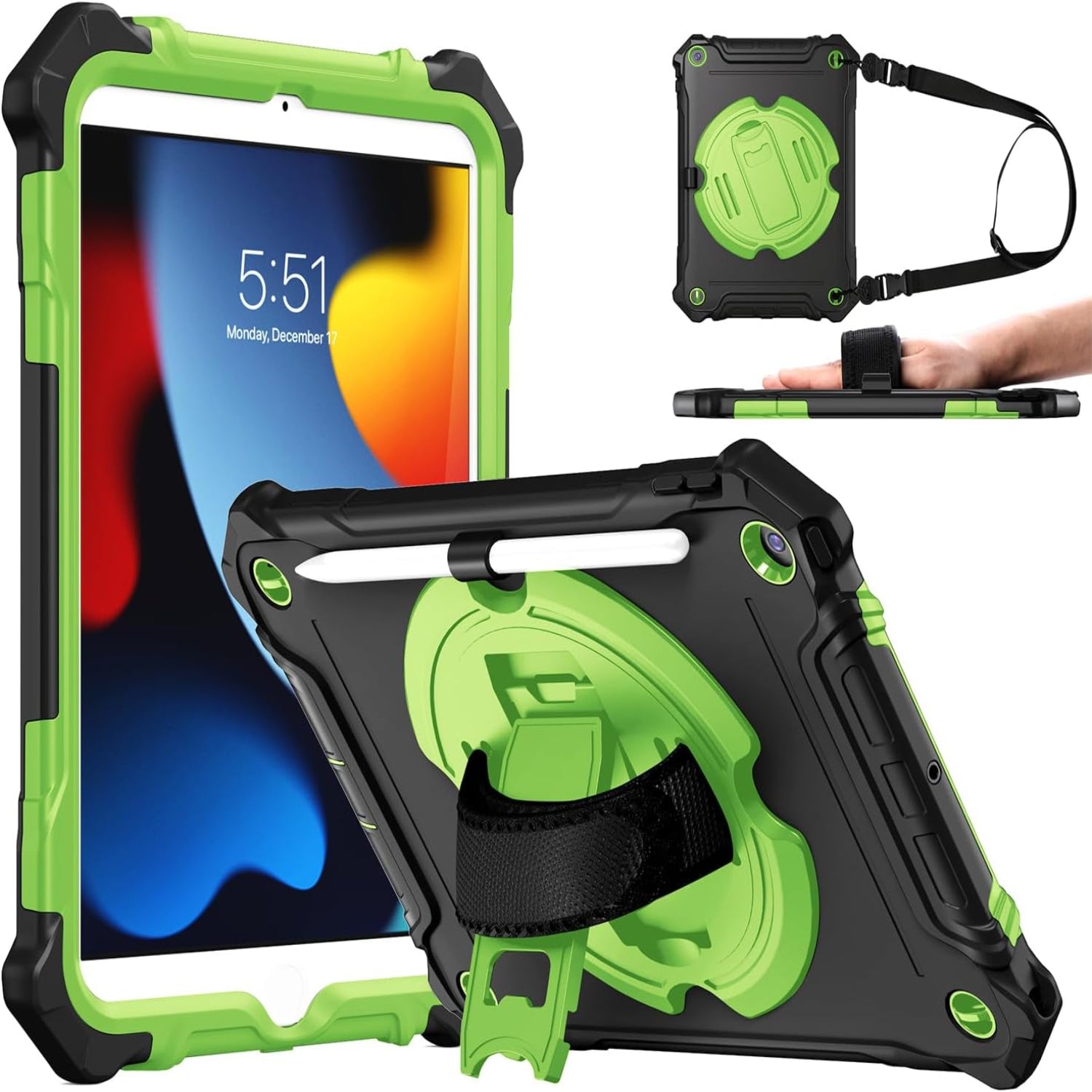 iPad 9th/ 8th/ 7th Generation 10.2 inch Shockproof Full Body Protective with 360° Rotating Hand Strap &Stand Case