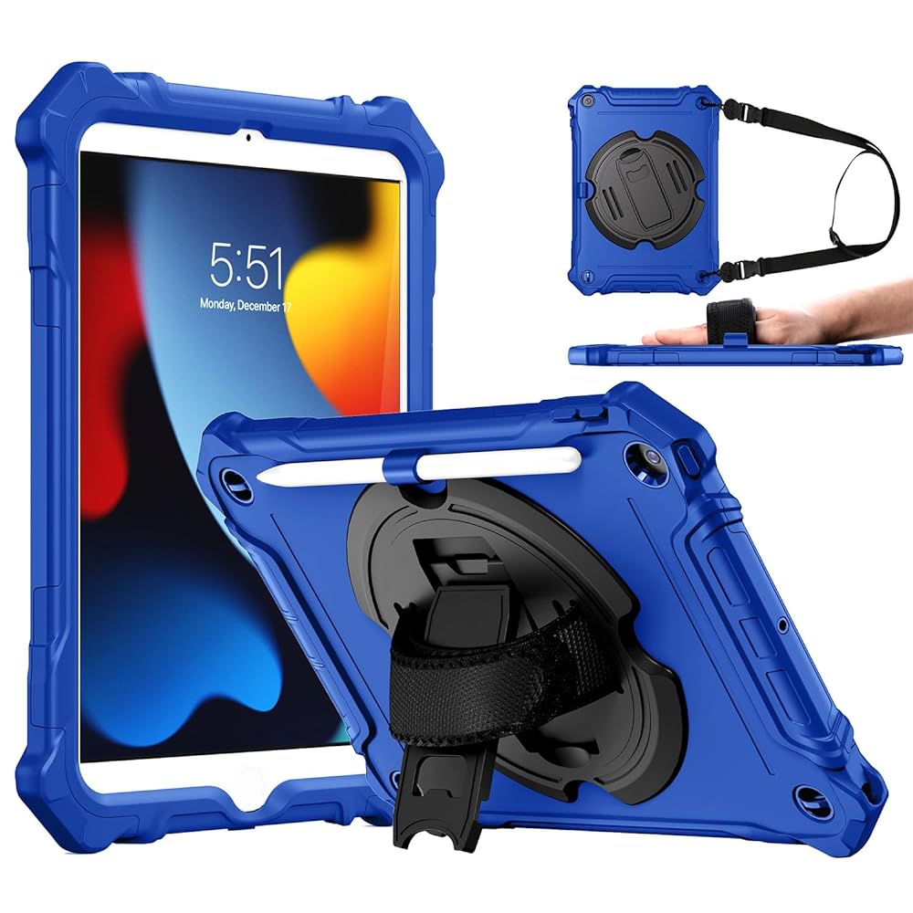 iPad 9th/ 8th/ 7th Generation 10.2 inch Shockproof Full Body Protective with 360° Rotating Hand Strap &Stand Case
