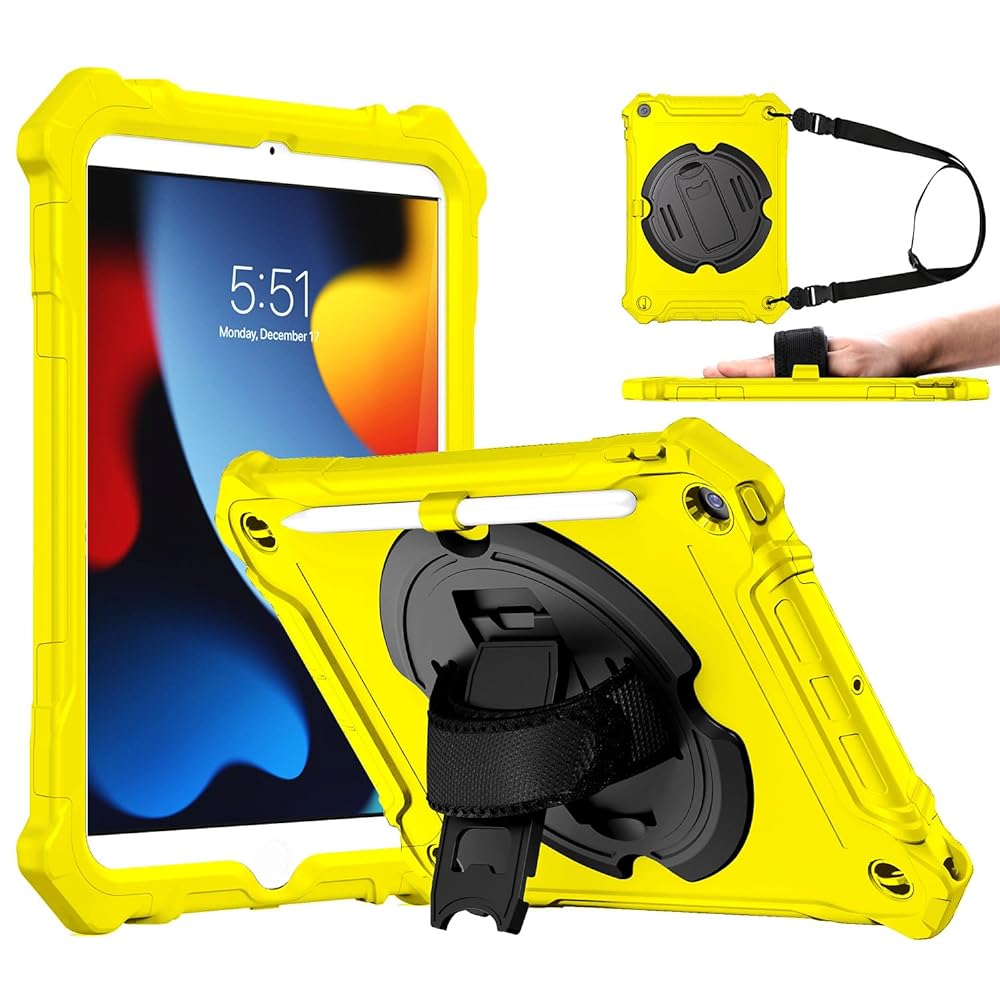iPad 9th/ 8th/ 7th Generation 10.2 inch Shockproof Full Body Protective with 360° Rotating Hand Strap &Stand Case