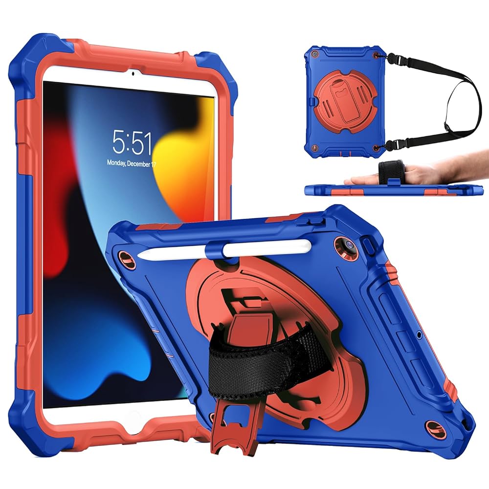 iPad 9th/ 8th/ 7th Generation 10.2 inch Shockproof Full Body Protective with 360° Rotating Hand Strap &Stand Case