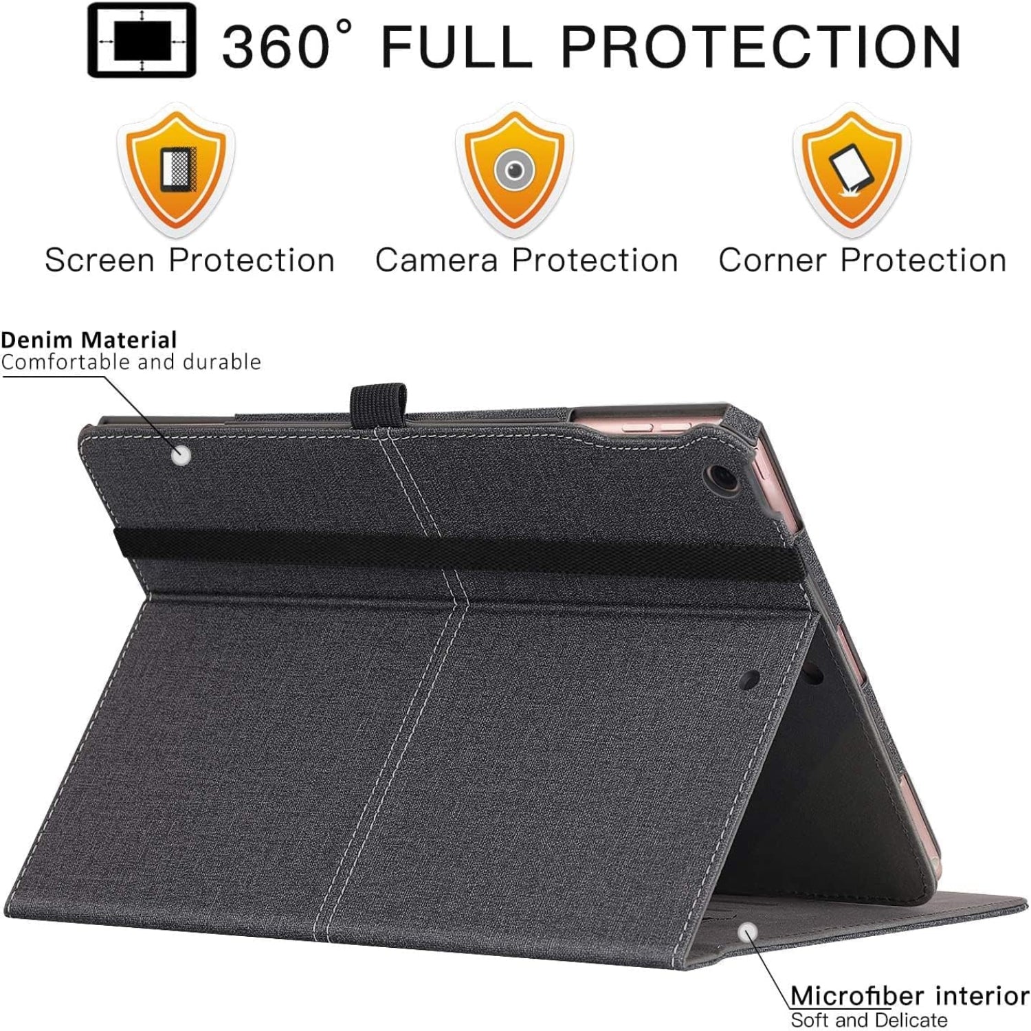 iPad 9th / 8th / 7th Generation 10.2-Inch (2021/2020/2019 Model, iPad 9/8/7), Premium Leather with Auto Wake/Sleep Function Case-Demin Black