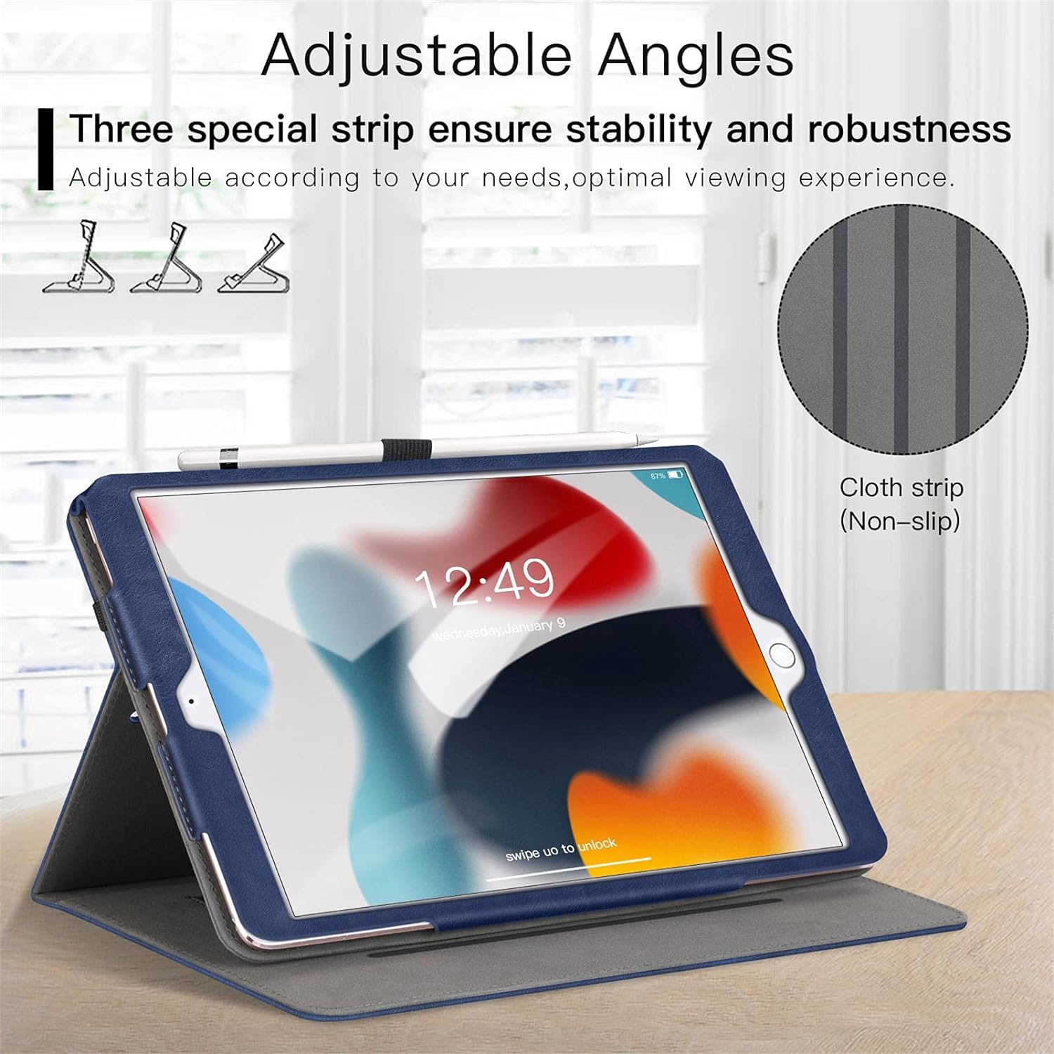 iPad 9th / 8th / 7th Generation 10.2-Inch (2021/2020/2019 Model, iPad 9/8/7), Premium Leather with Auto Wake/Sleep Function Case-Demin Black