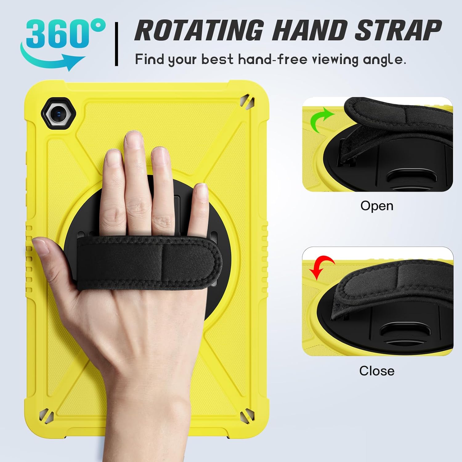 Samsung Galaxy Tab A9+ / A9 Plus 11''Shockproof Hard Duty with Screen Protector+360 Rotating Hand Strap Stand+Shoulder Strap Case-Yellow