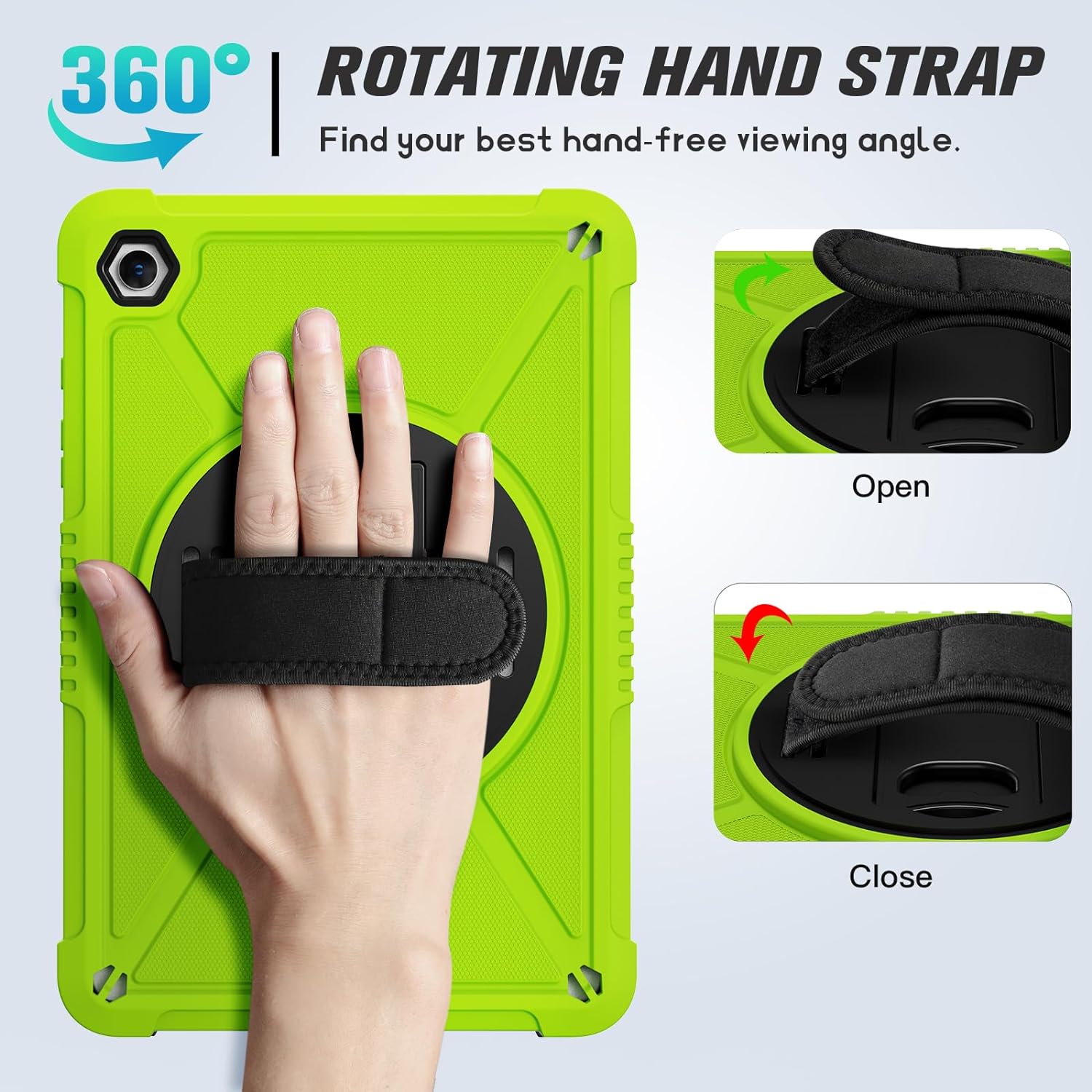 Samsung Galaxy Tab A9+ / A9 Plus 11''Shockproof Hard Duty with Screen Protector+360 Rotating Hand Strap&Stand+Shoulder Strap Case-Green