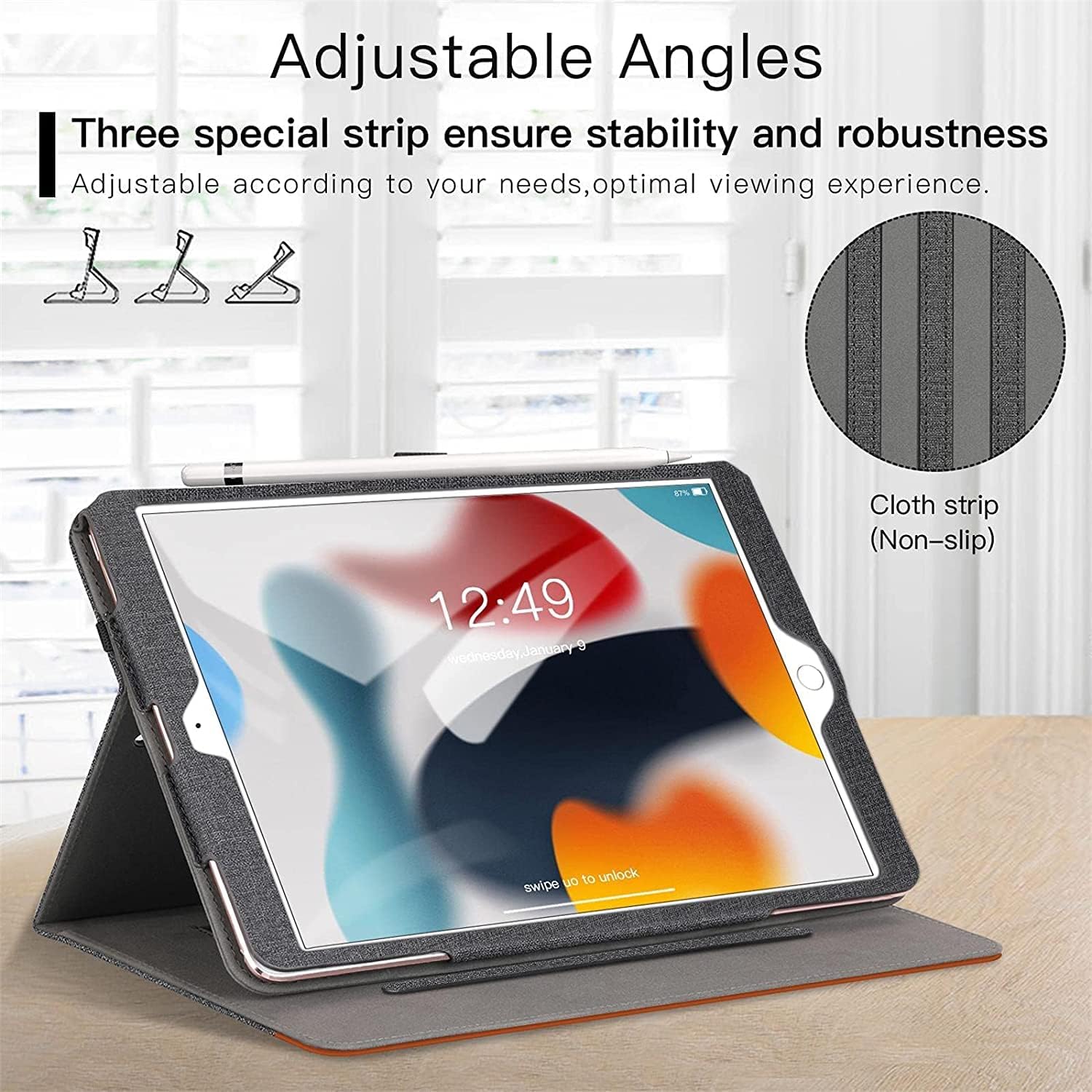 iPad 9th / 8th / 7th Generation 10.2-Inch (2021/2020/2019 Model, iPad 9/8/7), Premium Leather with Auto Wake/Sleep Function Case-Demin Black