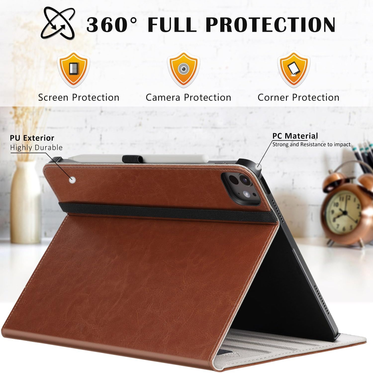 ๐ข๐๐๐ ๐๐ซ๐จ ๐๐ Inch Case 2024(M4),7th Generation/Pro 12.9" in 6th/5th/4th Gen PU Leather Smart Folio Cover Case-Brown