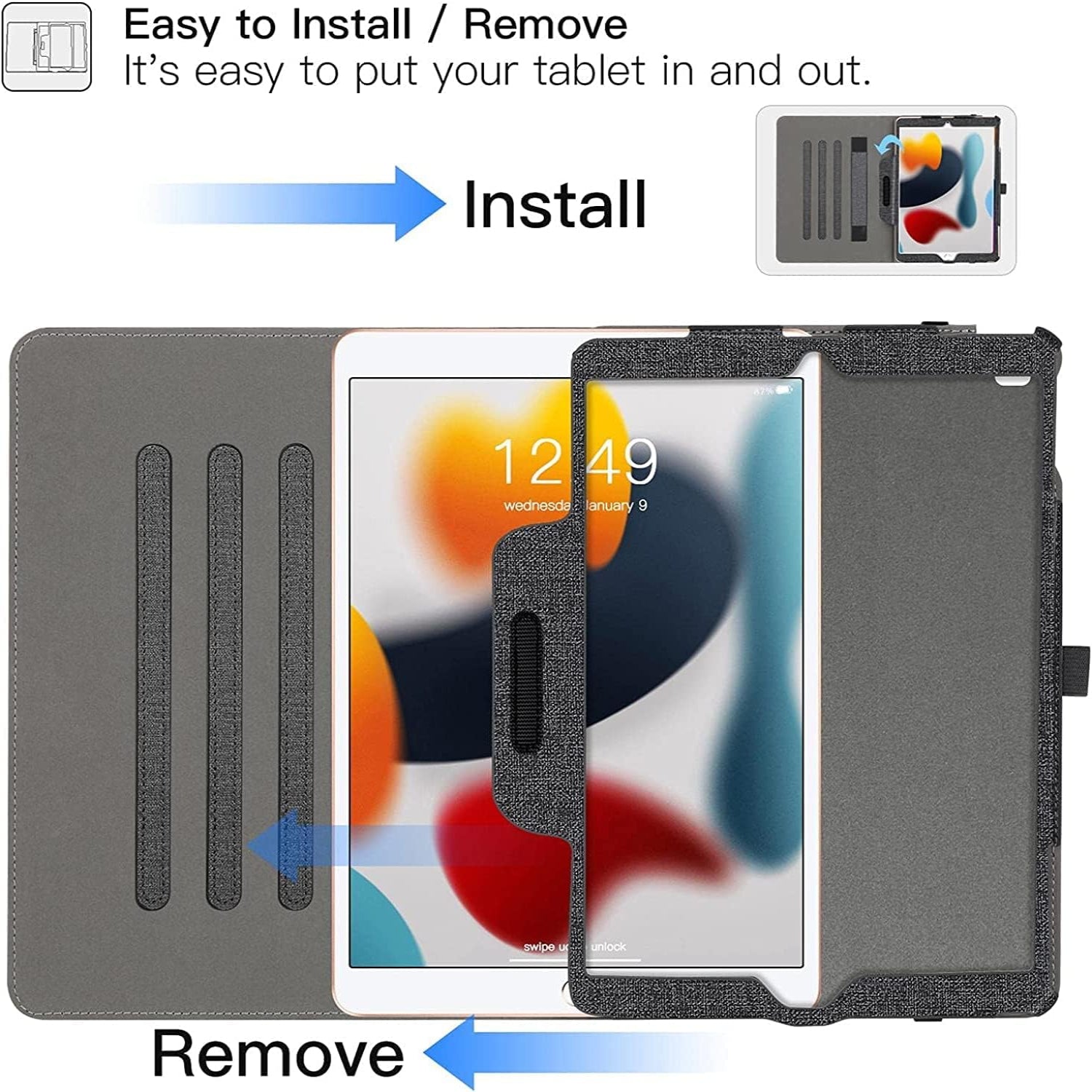 iPad 9th / 8th / 7th Generation 10.2-Inch (2021/2020/2019 Model, iPad 9/8/7), Premium Leather with Auto Wake/Sleep Function Case-Demin Black