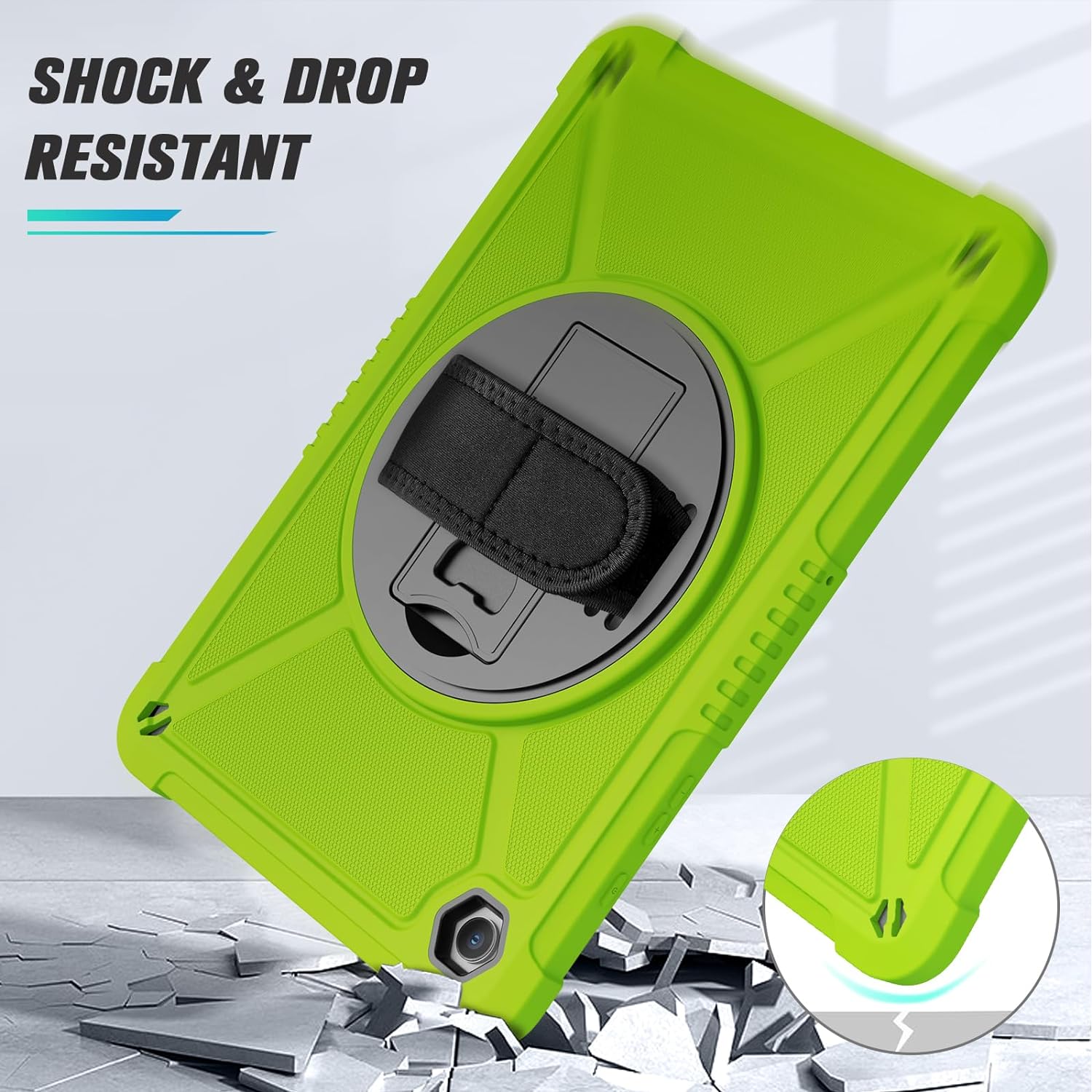 Samsung Galaxy Tab A9+ / A9 Plus 11''Shockproof Hard Duty with Screen Protector+360 Rotating Hand Strap&Stand+Shoulder Strap Case-Green