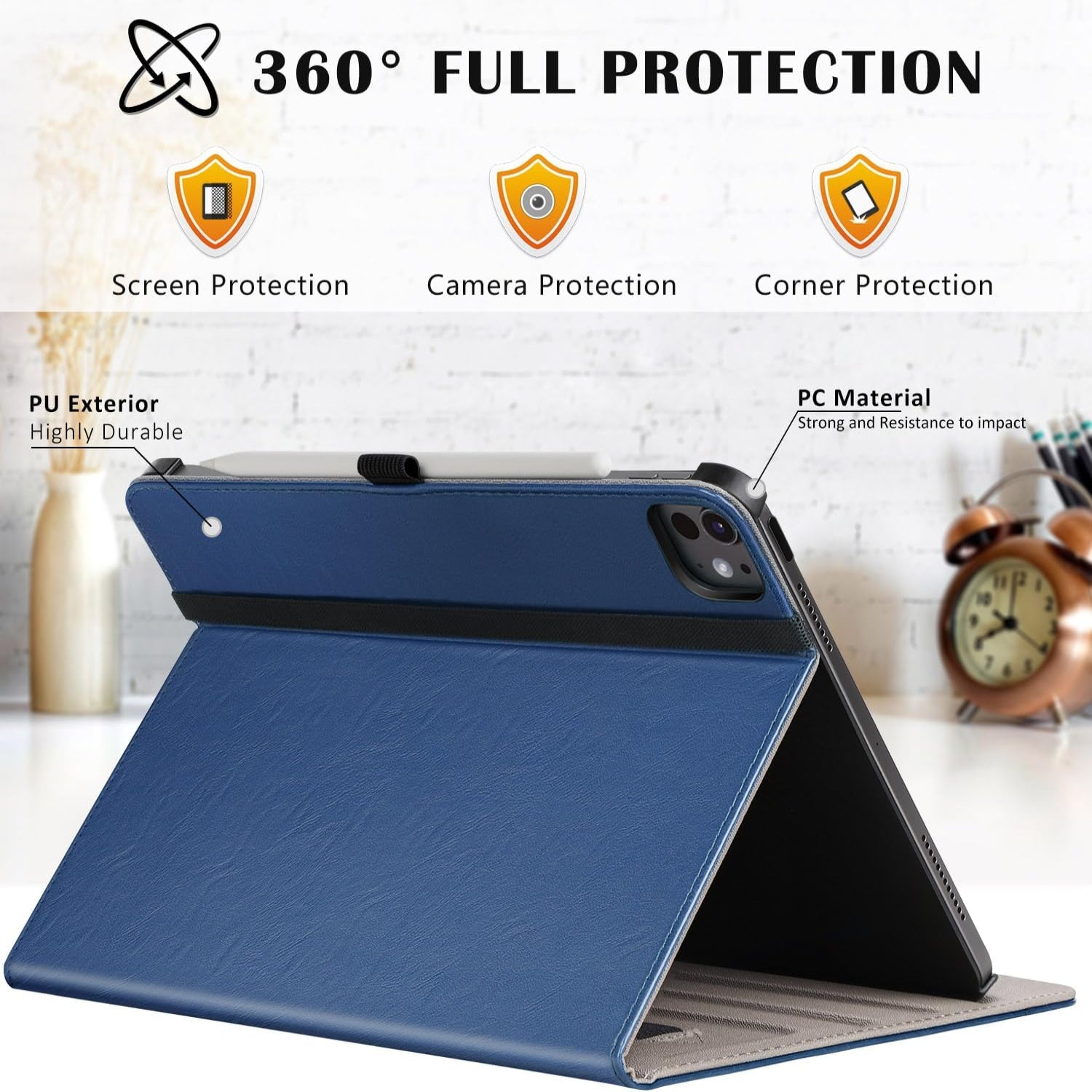 ๐ข๐๐๐ ๐๐ซ๐จ ๐๐ Inch Case 2024(M4),7th Generation/Pro 12.9" in 6th/5th/4th Gen PU Leather Smart Folio Cover Case-Blue