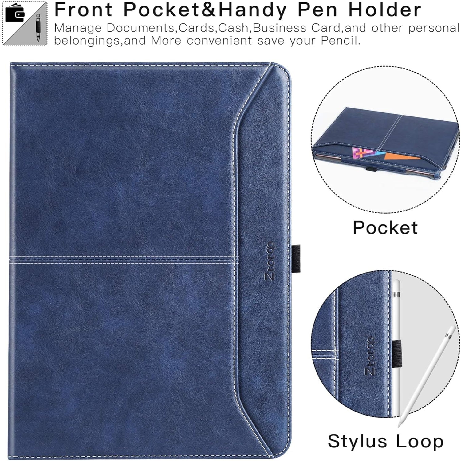 iPad 9th / 8th / 7th Generation 10.2-Inch (2021/2020/2019 Model, iPad 9/8/7), Premium Leather with Auto Wake/Sleep Function Case-Demin Black