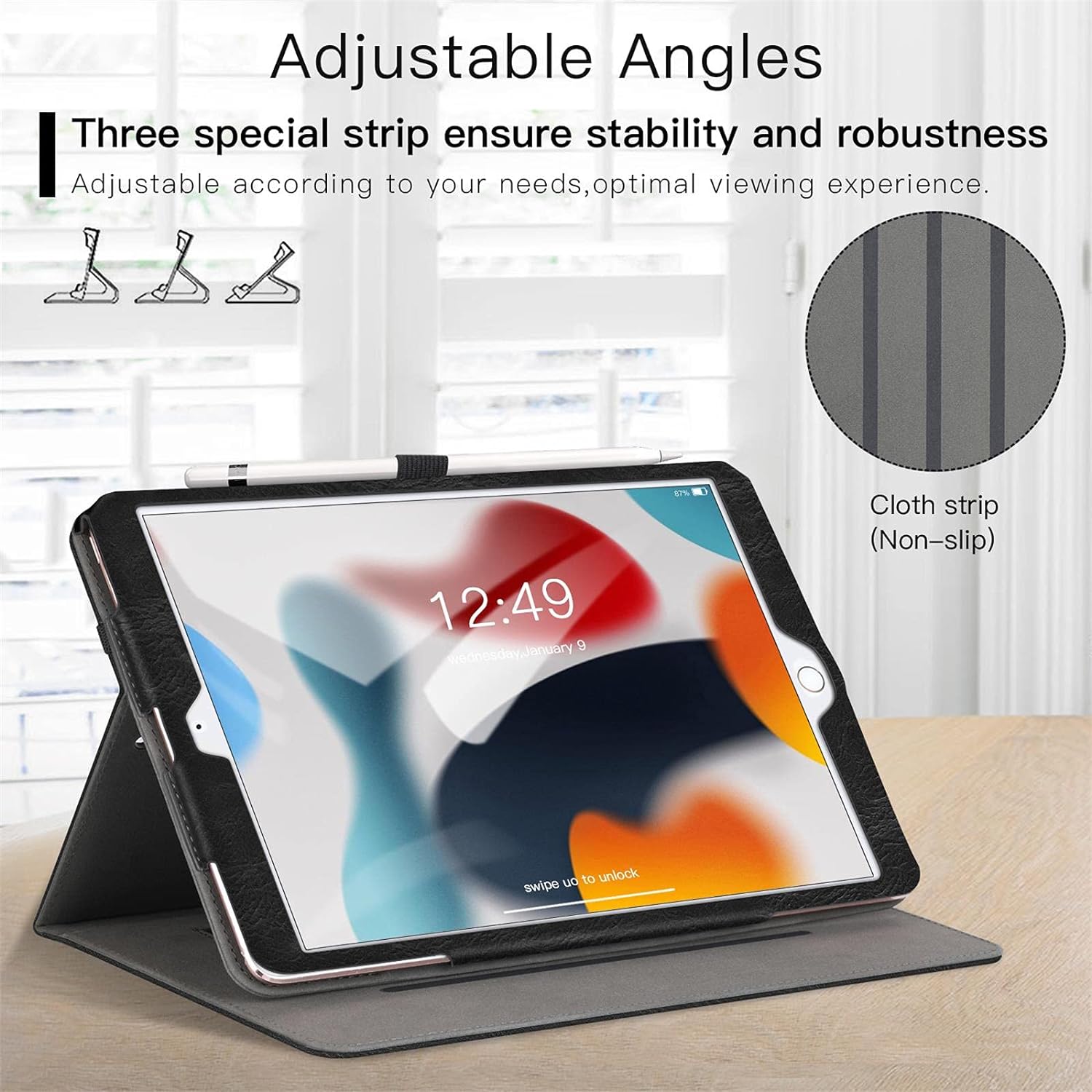 iPad 9th / 8th / 7th Generation 10.2-Inch (2021/2020/2019 Model, iPad 9/8/7), Premium Leather with Auto Wake/Sleep Function Case-Demin Black