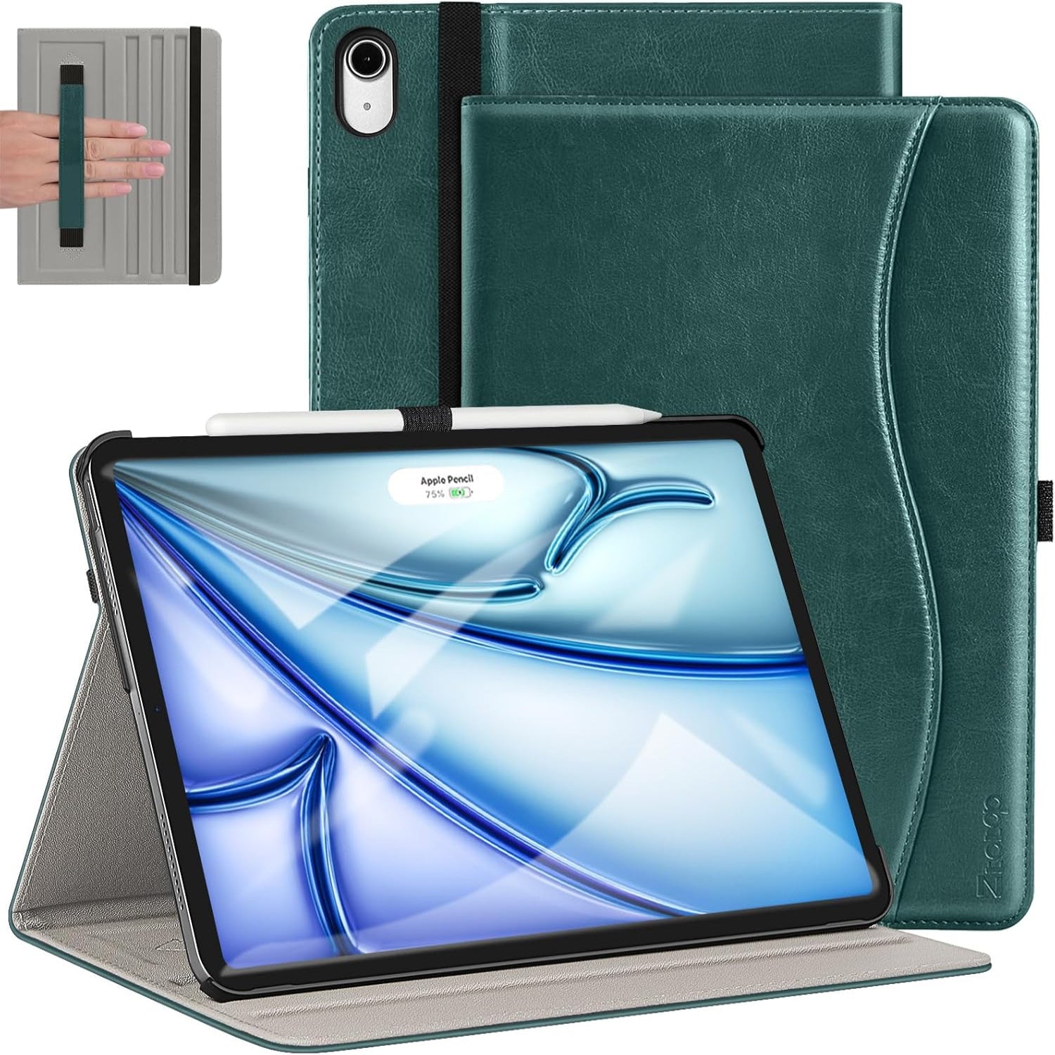 iPad Air 13 Inch (M2) 2024/iPad Pro 12.9 Inch 3rd Gen 2018 Leather Folio Cover Case-Brown,Black,Blue,Green