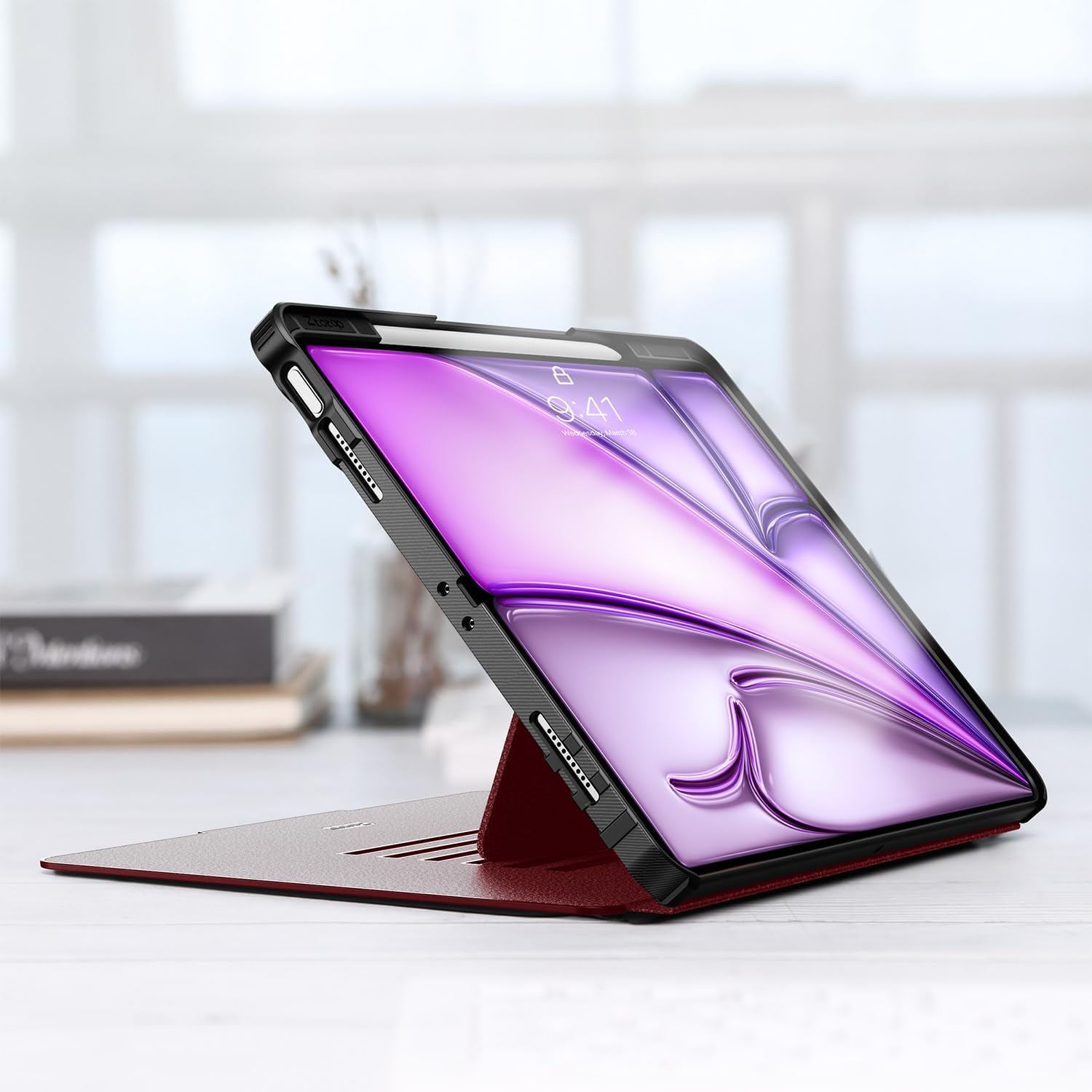 iPad Air 13 Inch 2024 / iPad Pro 12.9 Inch 3rd Generation 2018, Magnetic Stand & Sleep/Wake Full Protective Case-Black,Wine Red