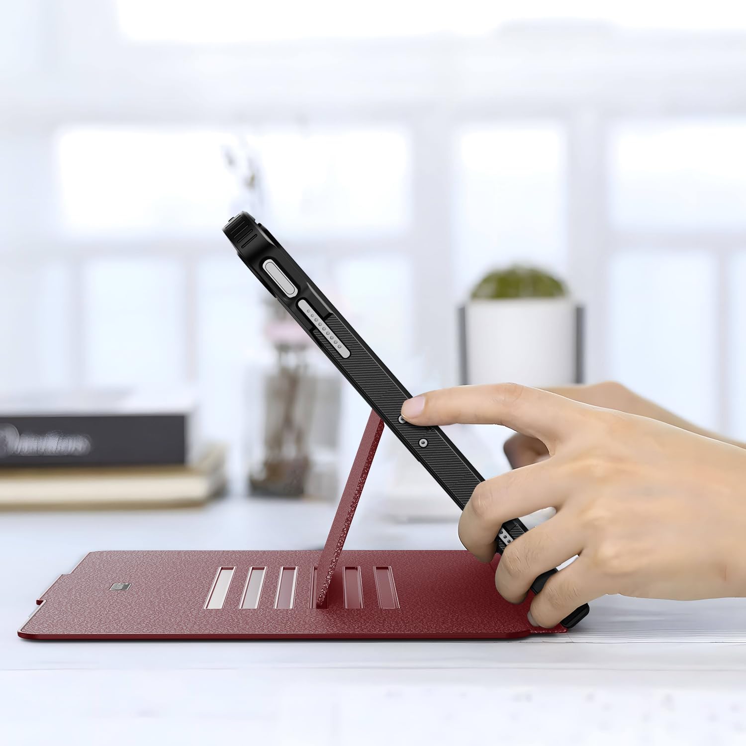 iPad Air 13 Inch 2024 / iPad Pro 12.9 Inch 3rd Generation 2018, Magnetic Stand & Sleep/Wake Full Protective Case-Black,Wine Red