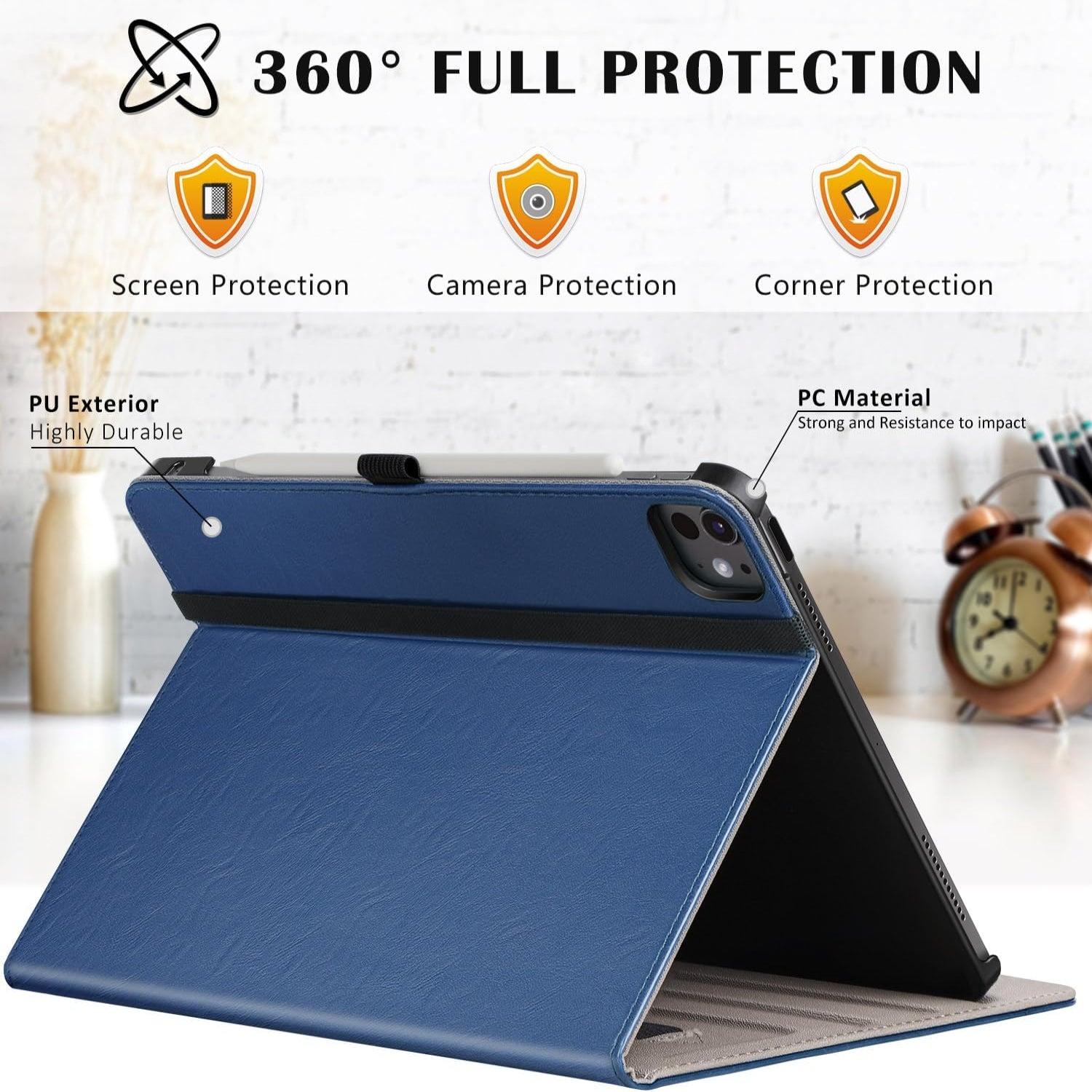 iPad Pro 11 Inch 5th Gen 2024 (M4) Premium PU Leather Smart Case-Navy Blue