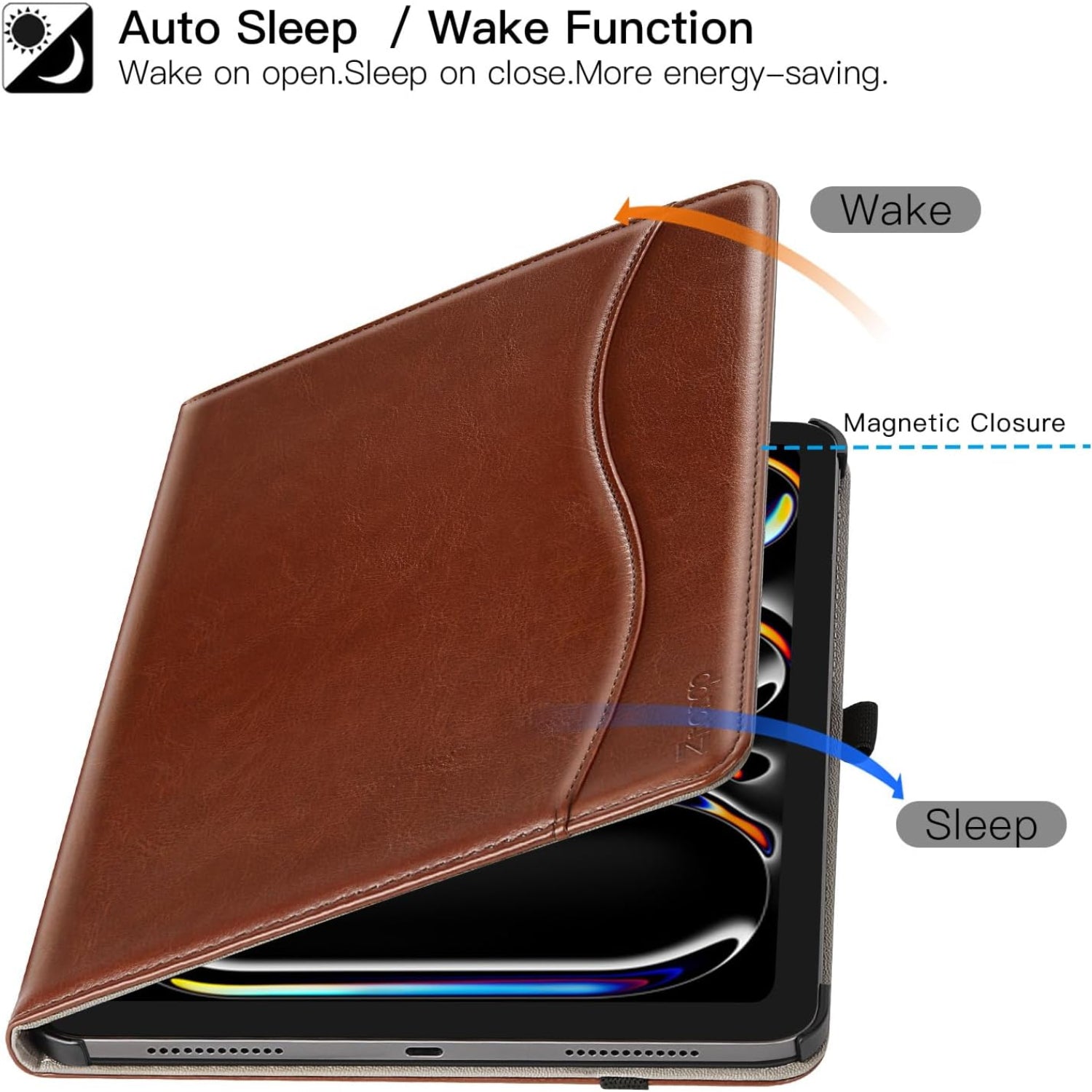 ๐ข๐๐๐ ๐๐ซ๐จ ๐๐ Inch Case 2024(M4),7th Generation/Pro 12.9" in 6th/5th/4th Gen PU Leather Smart Folio Cover Case-Brown