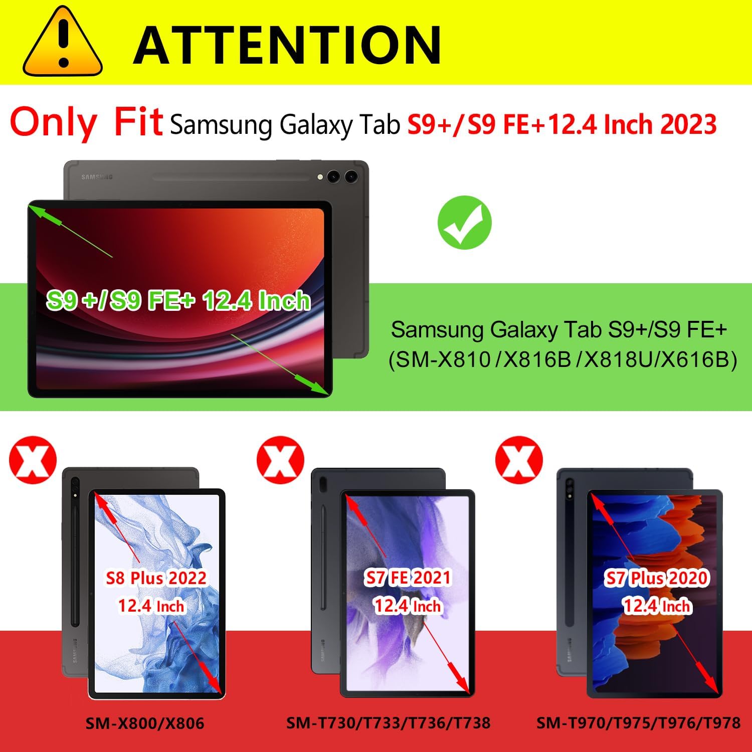 Samsung Galaxy Tab S9 Plus/ S9 FE Plus 5G 12.4 Inch Tablet Case 2023, Black