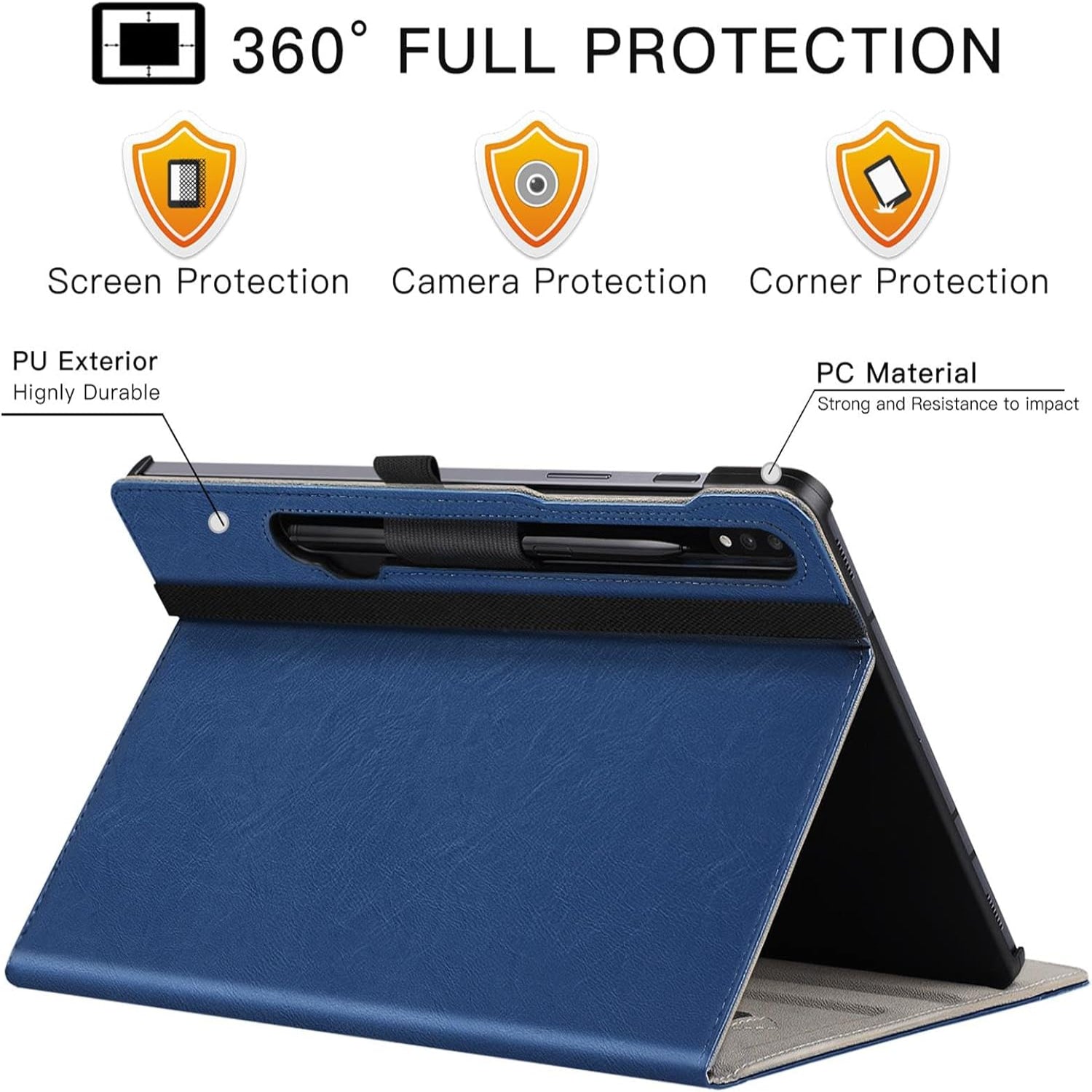 Samsung Galaxy Tab S10 Plus/S9 Plus/S9 FE Plus 12.4 Inch PU Leather Case-Blue