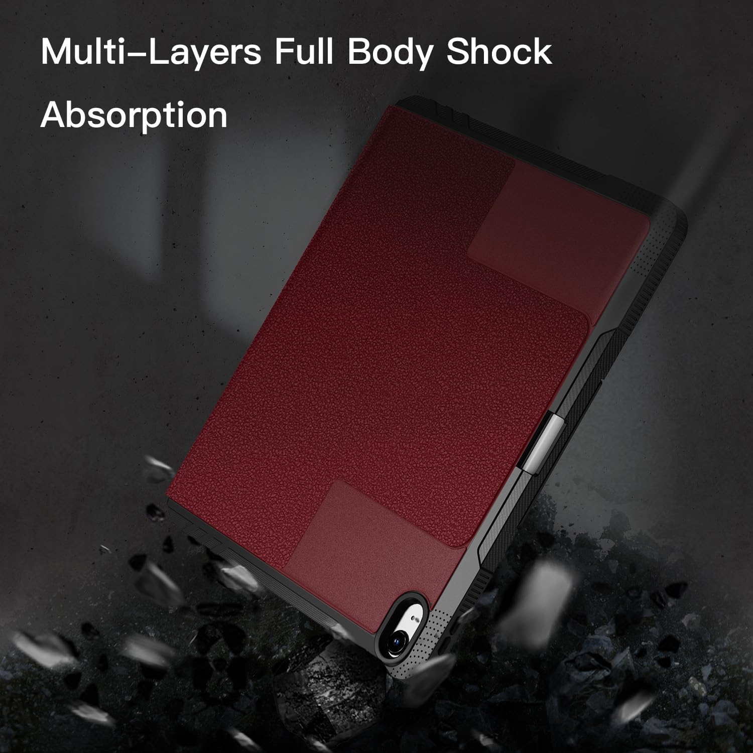 iPad Air 13 Inch 2024 / iPad Pro 12.9 Inch 3rd Generation 2018, Magnetic Stand & Sleep/Wake Full Protective Case-Black,Wine Red