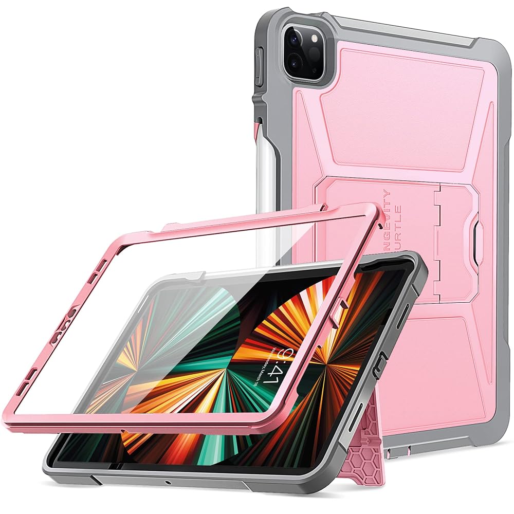 iPad Pro 13 Inch 2024 M4 7th Gen/Pro 12.9 Inch 6th/5th/4th Generation Full Body Protective Case with Pencil Holder+Screen Protector-Black,Pink,Green