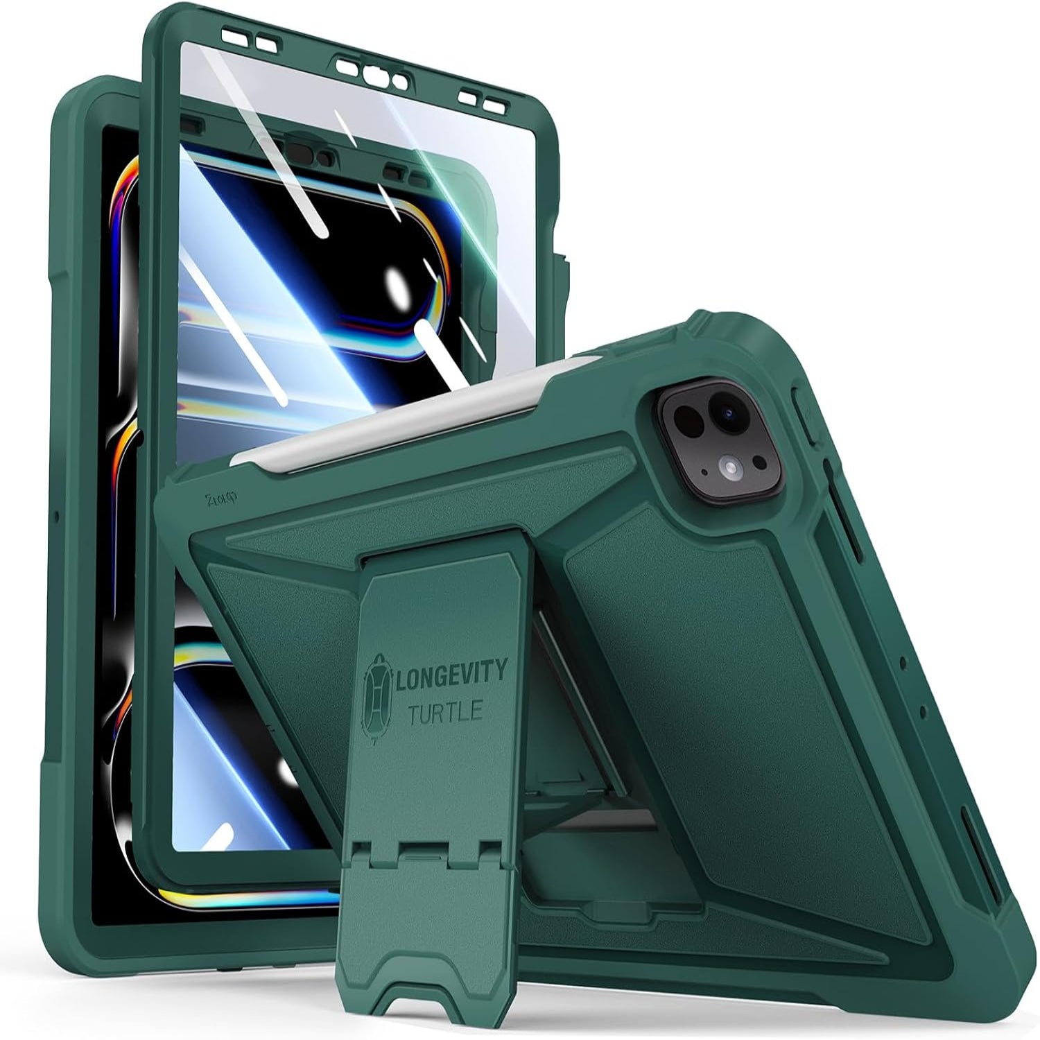 iPad Pro 13 Inch 2024 M4 7th Gen/Pro 12.9 Inch 6th/5th/4th Generation Full Body Protective Case with Pencil Holder+Screen Protector-Black,Pink,Green