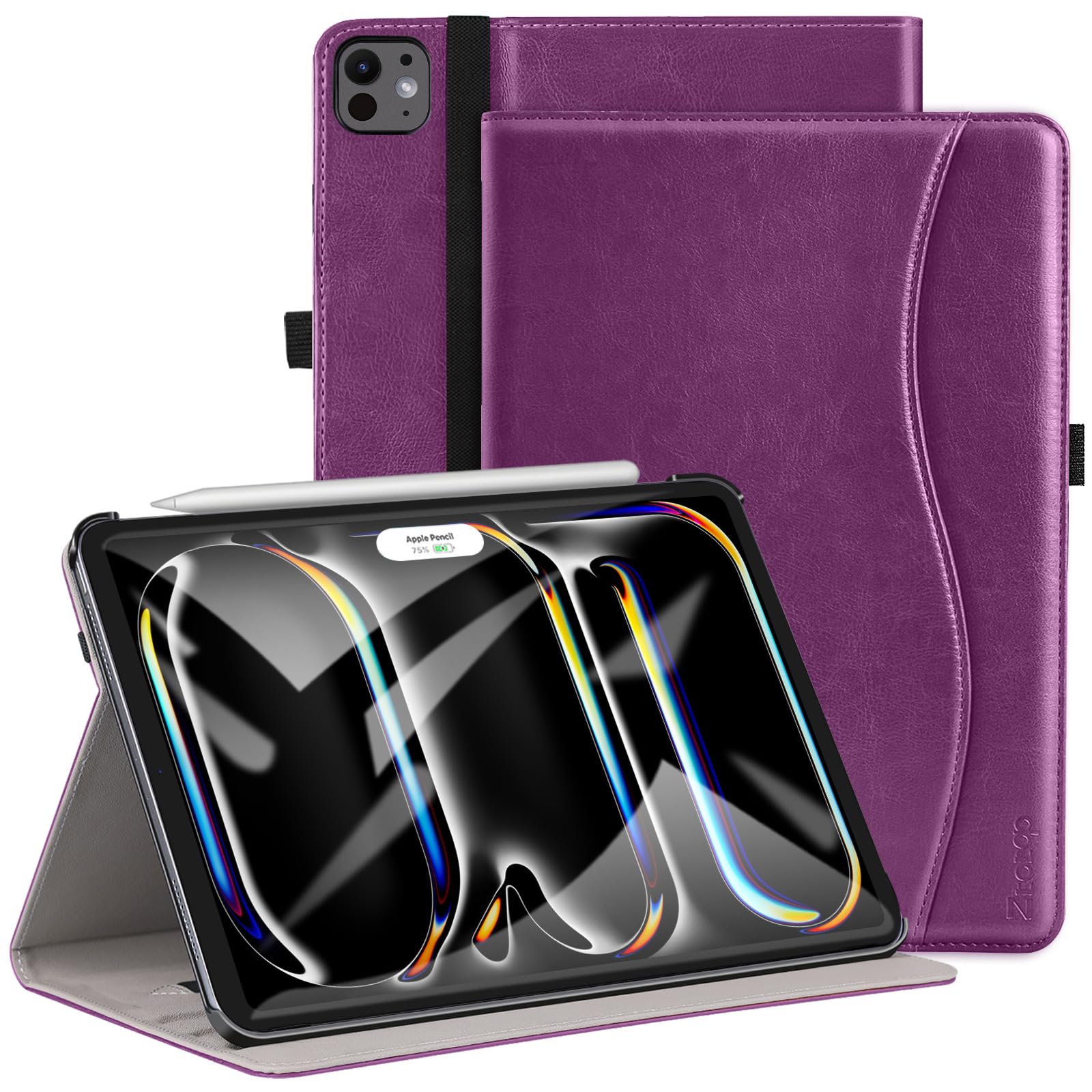 𝐢𝐏𝐚𝐝 𝐏𝐫𝐨 𝟏𝟑 Inch Case 2024(M4),7th Generation/Pro 12.9" in 6th/5th/4th Gen PU Leather Smart Folio Cover Case-Purple