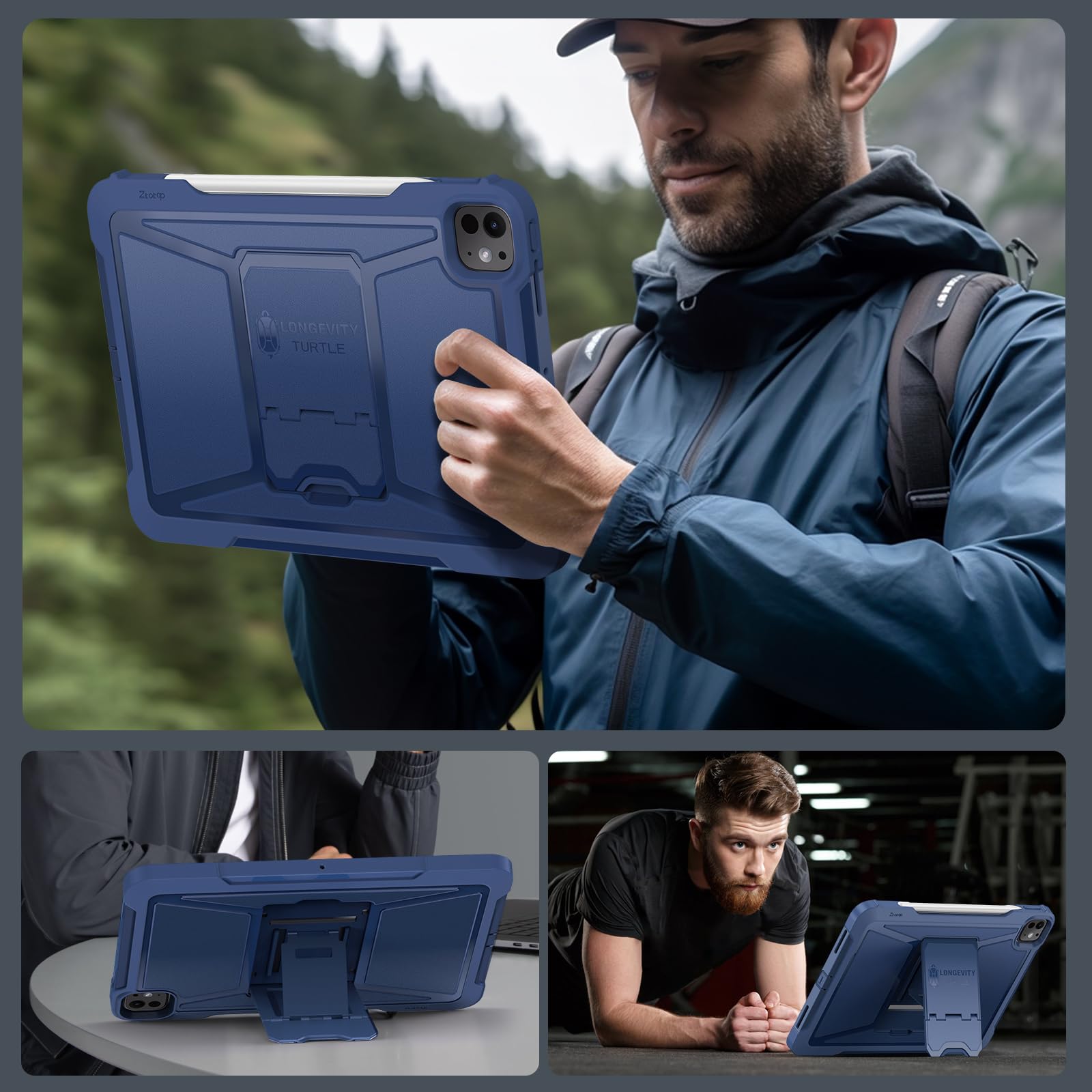 iPad Pro 13 Inch Case M4 2024 7th Gen/Pro 12.9 Inch 6th/5th/4th Generation 2022/2021/2020 Full Body Protective Case-NavyBlue