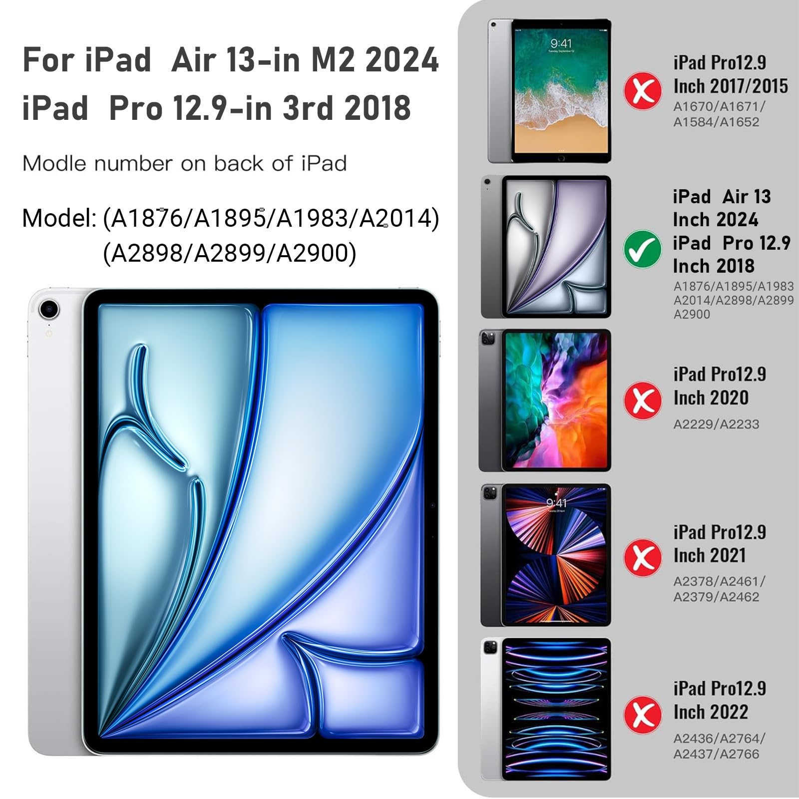 iPad Air 13-Inch (M2) 2024/iPad Pro 12.9 Inch 3rd Generation 2018, Leather Folio Case-Purple