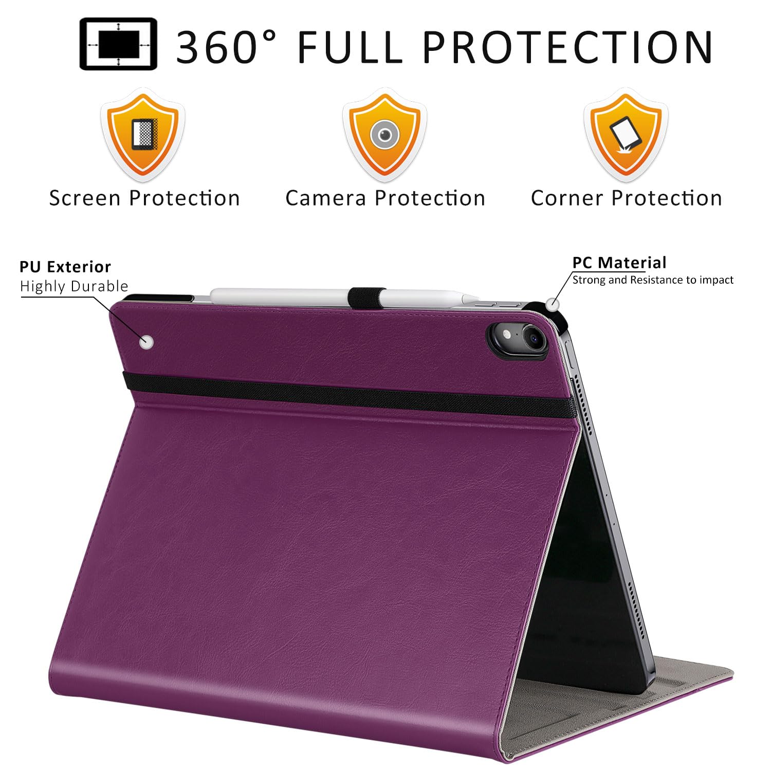 iPad Air 13-Inch (M2) 2024/iPad Pro 12.9 Inch 3rd Generation 2018, Leather Folio Case-Purple