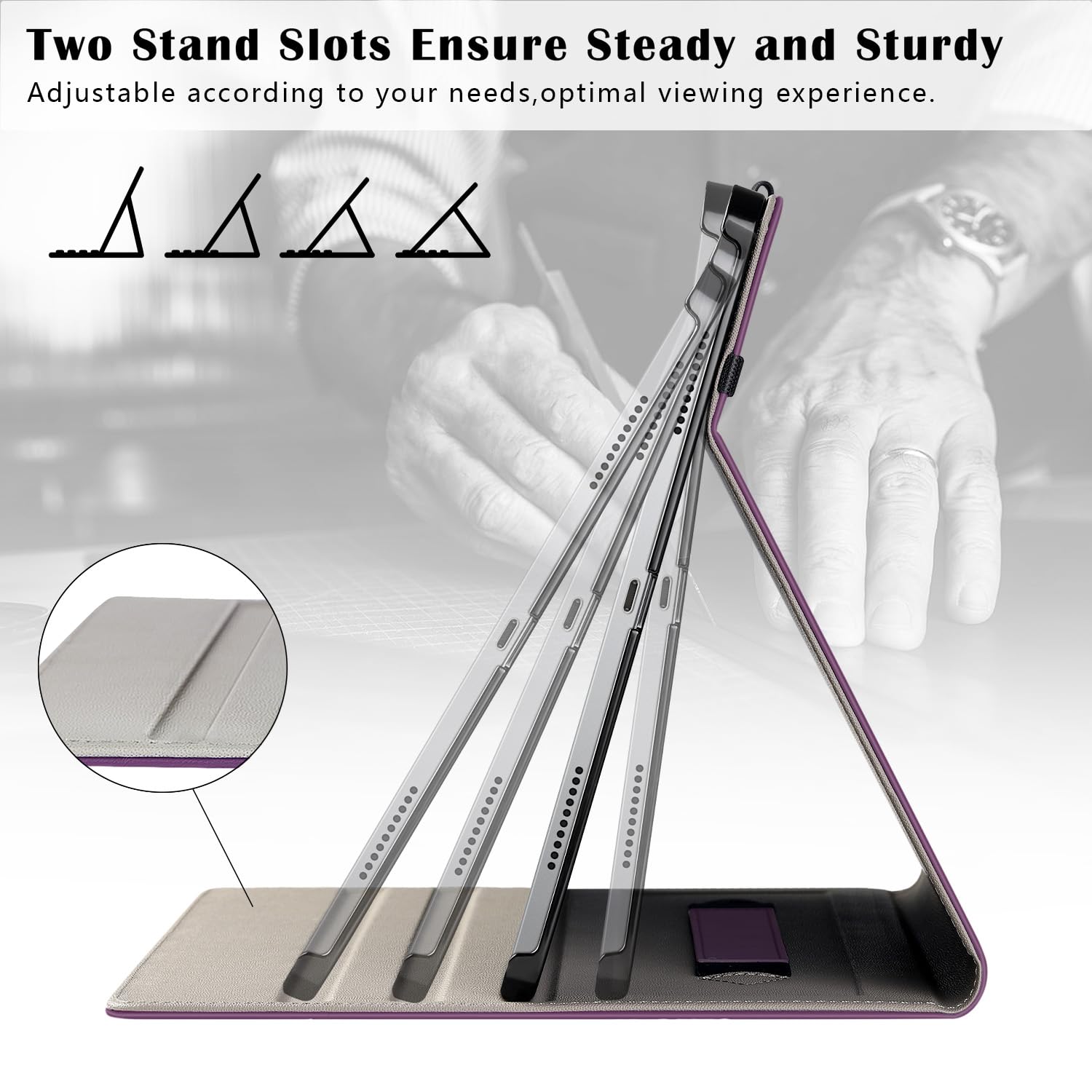 iPad Air 13-Inch (M2) 2024/iPad Pro 12.9 Inch 3rd Generation 2018, Leather Folio Case-Purple