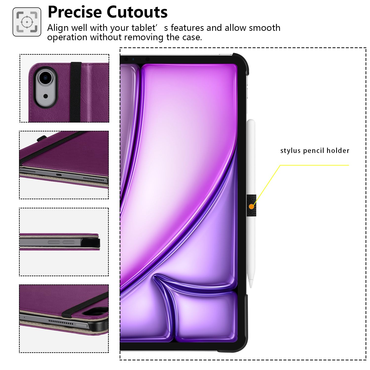 iPad Air 13-Inch (M2) 2024/iPad Pro 12.9 Inch 3rd Generation 2018, Leather Folio Case-Purple