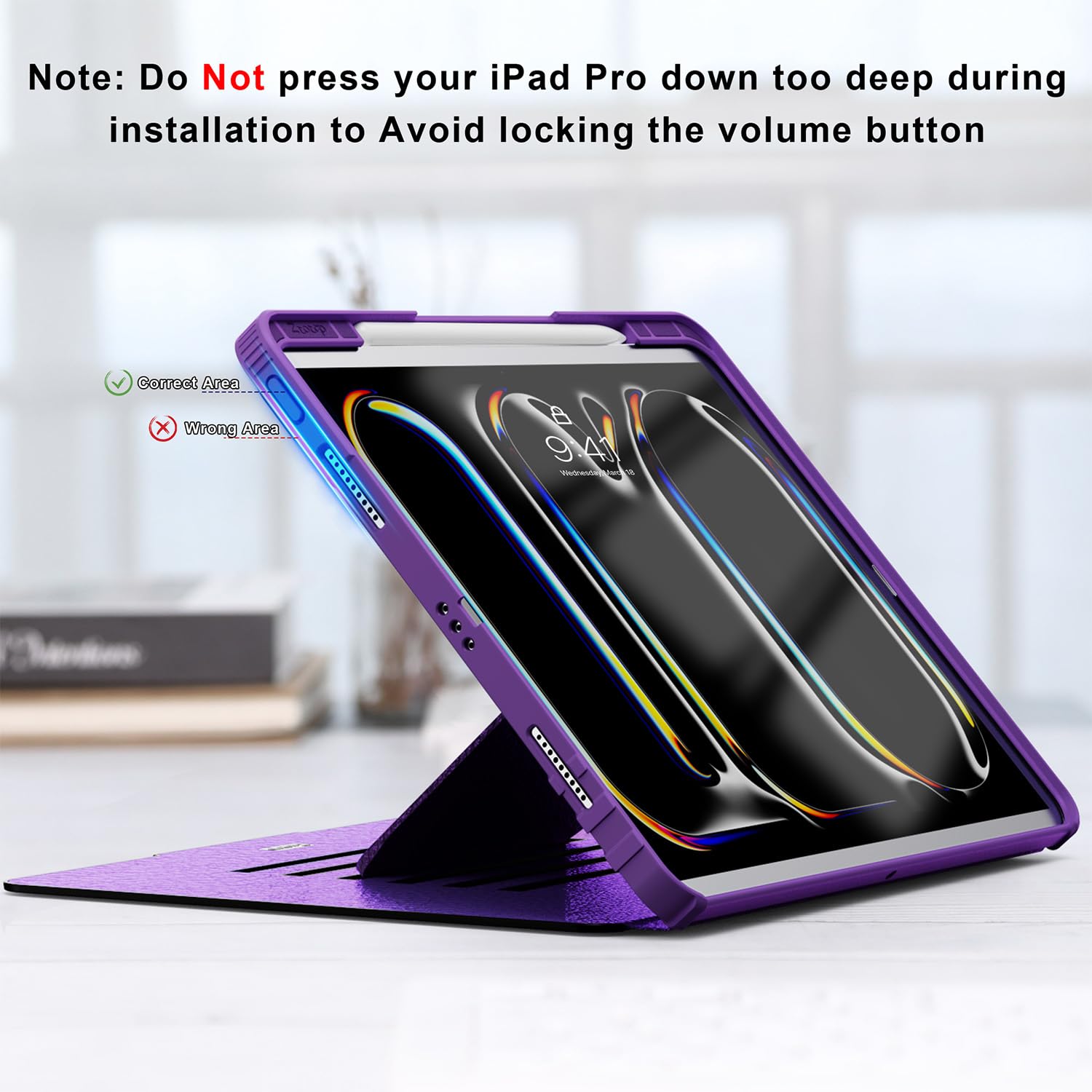 iPad Pro 13 Inch 7th Gen M4(2024)/ Pro 12.9 Inch 6th/5th/4th Generation 2022/2021/2020 with 6 Magnetic Stand Angles Case- Purple
