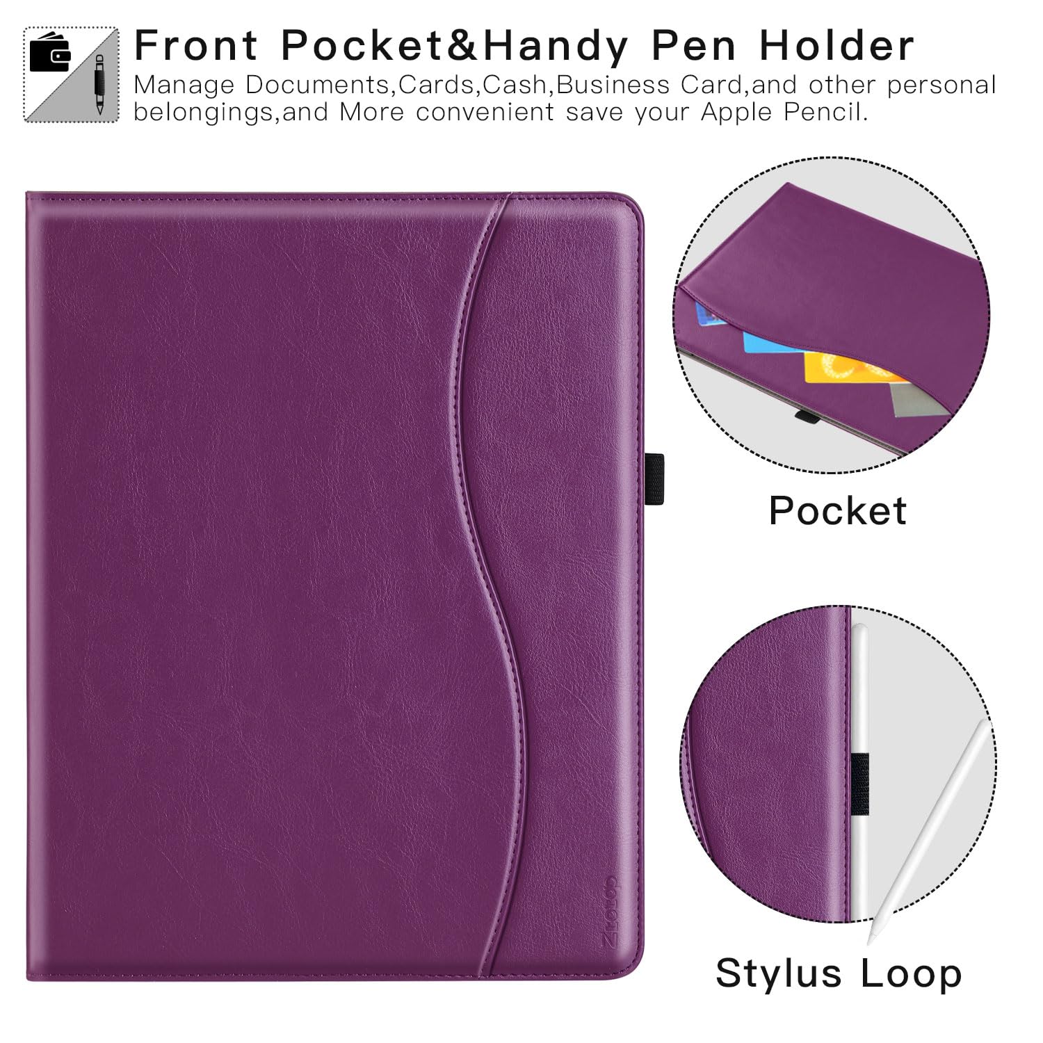 iPad Air 13-Inch (M2) 2024/iPad Pro 12.9 Inch 3rd Generation 2018, Leather Folio Case-Purple