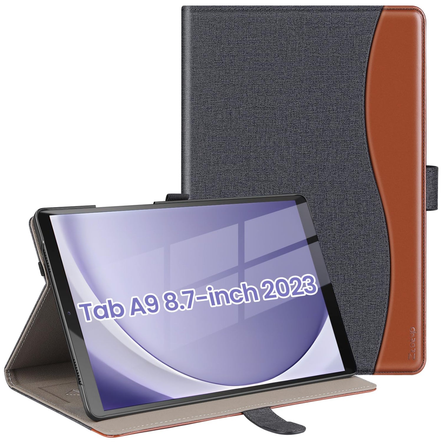 Samsung Galaxy Tab A9 8.7 Inch Premium PU Leather Business Stand Folio Cover with Slot Auto Wake/Sleep Multi-Angles Case-DenimBlack