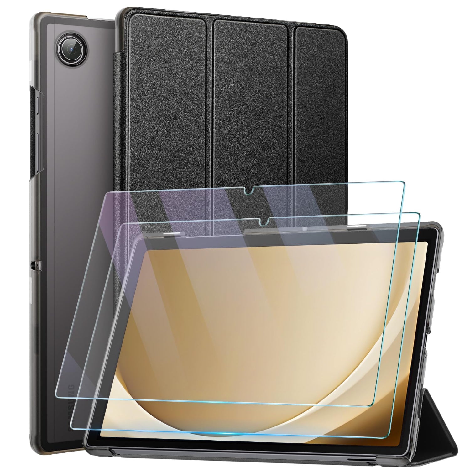 Samsung Galaxy Tab A9+/A9 Plus 11 Inch with 2 Tempered Glass Screen Protectors Case-Black