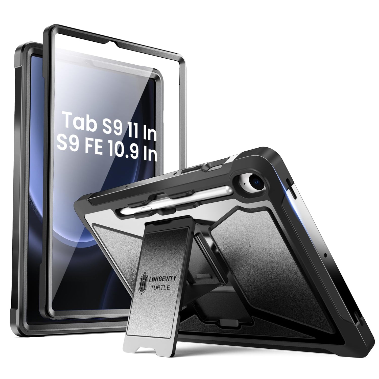 Samsung Galaxy Tab S9 FE 10.9 Inch/Tab S9 11 Inch Built-in Screen Protector/S Pen Holder Full-Body Heavy Duty Protective Cover Case-Black