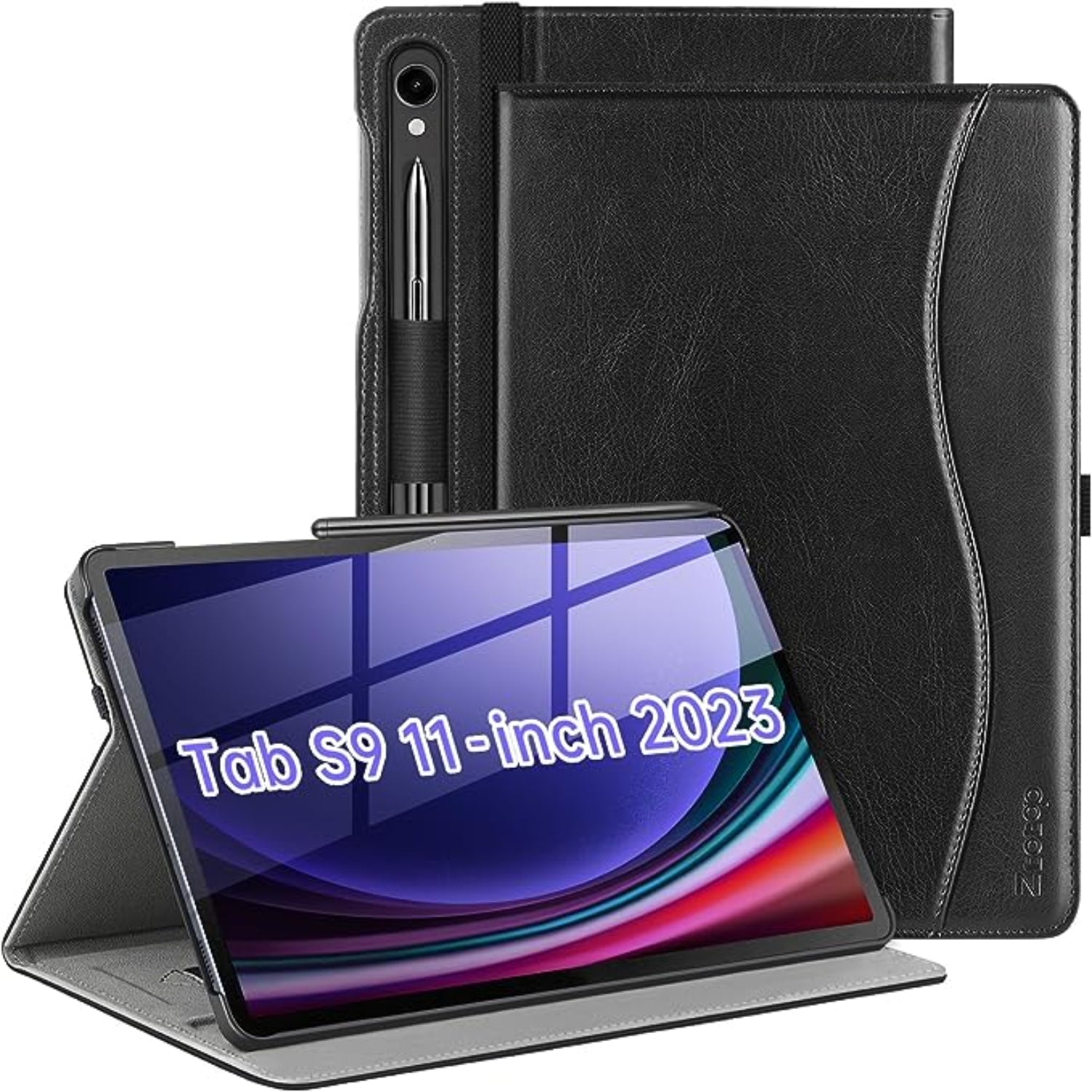 Samsung Galaxy Tab S9 FE 10.9 Inch/Tab S9 11 Inch Premium PU Leather Business Folio Folding Stand Cover Case-Blue,DenimBlack,Black