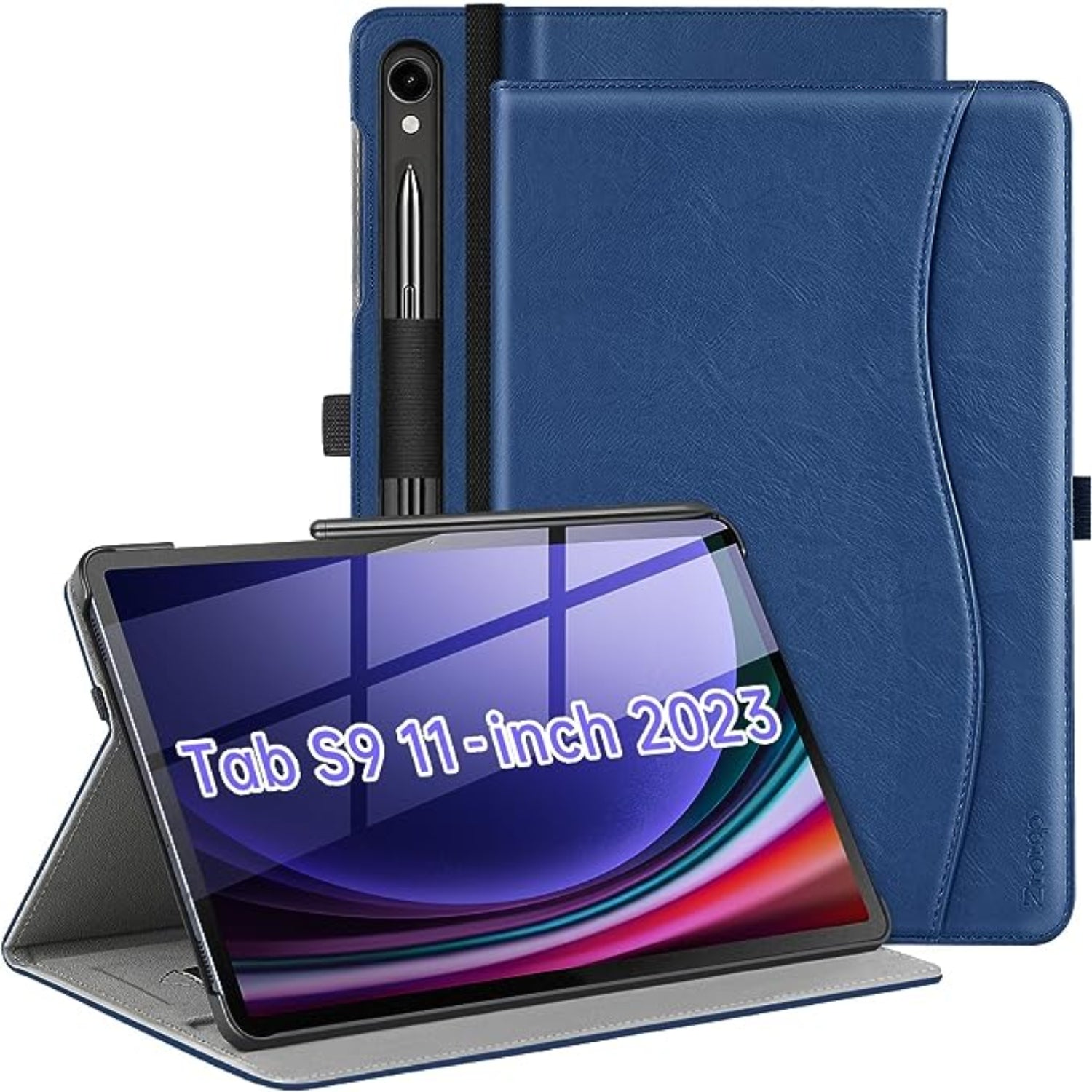 Samsung Galaxy Tab S9 FE 10.9 Inch/Tab S9 11 Inch Premium PU Leather Business Folio Folding Stand Cover Case-Blue,DenimBlack,Black