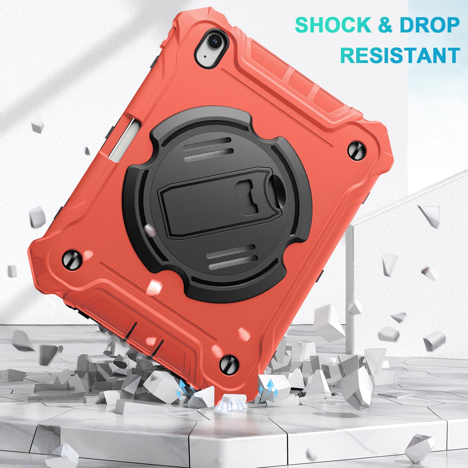 iPad Air 11 Inch 2024(M2), iPad Air 6th/5th/4th Generation 10.9 Inch Shockproof Case with 360° Rotating Stand Hand/Shoulder Strap-Red