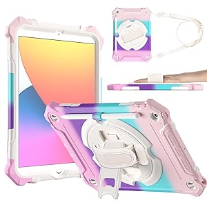 iPad 9th/ 8th/ 7th Generation 10.2 inch Shockproof Full Body Protective with 360° Rotating Hand Strap &Stand Case