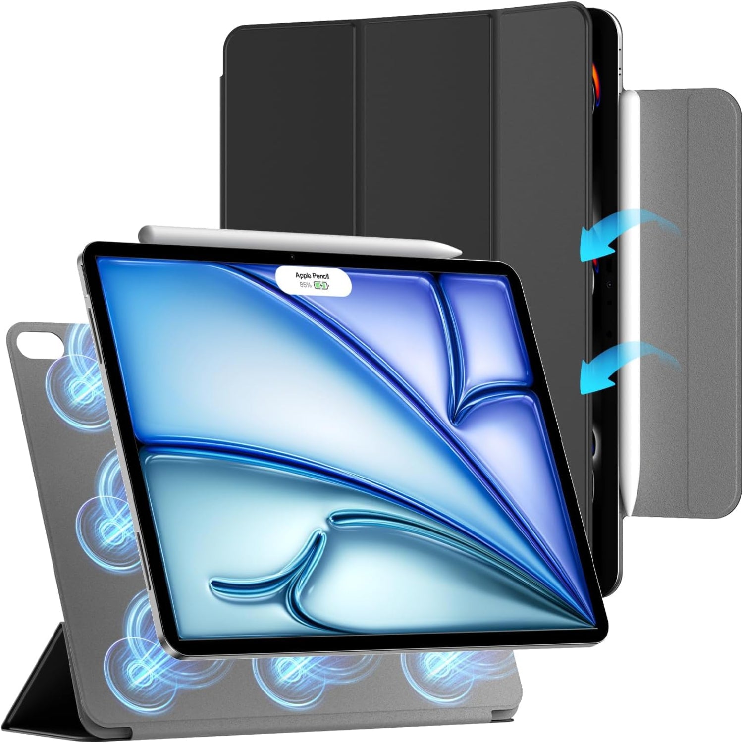 iPad Air 11 Inch 2024 with Folding Stand and Auto Sleep/Wake Function Protective Case-Black
