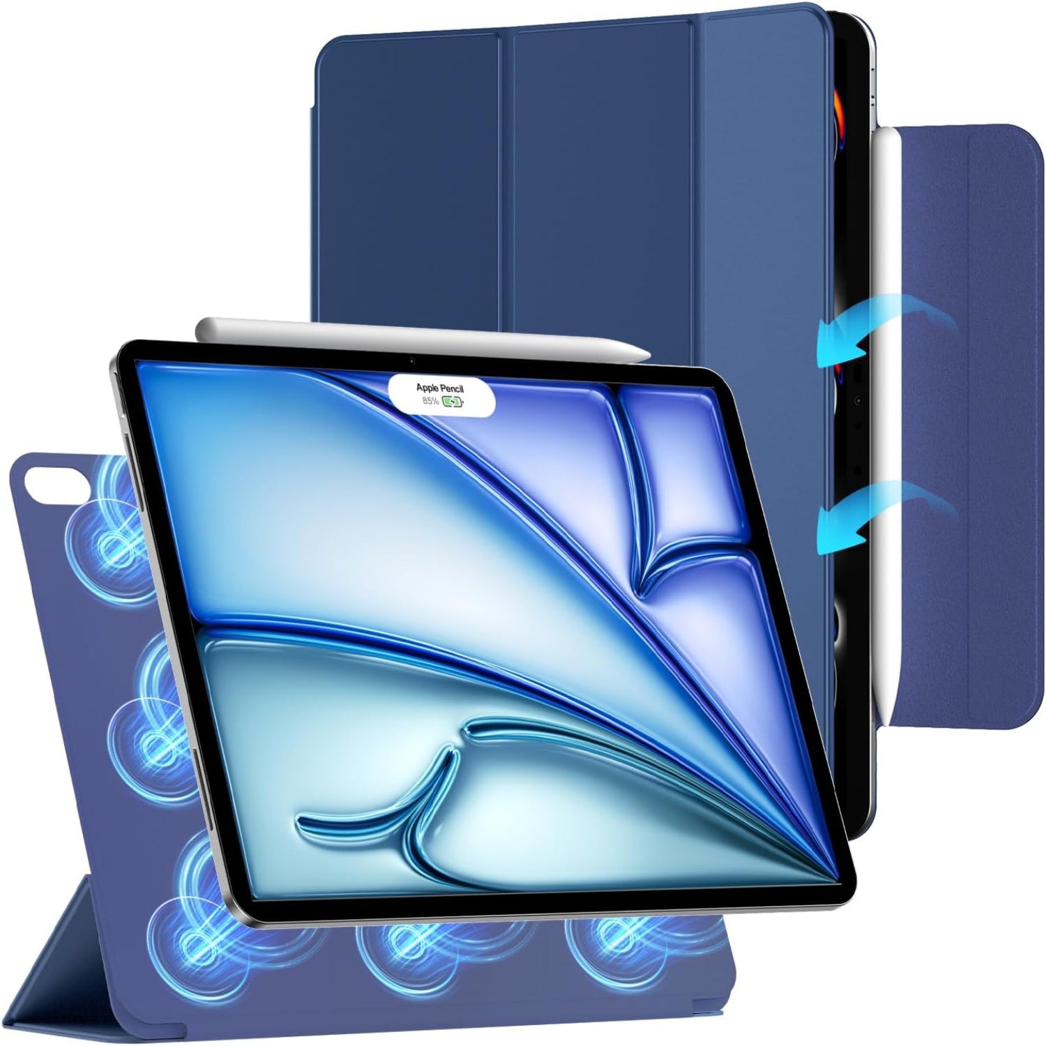iPad Air 11 Inch 2024 with Folding Stand and Auto Sleep/Wake Function Protective Case-Blue