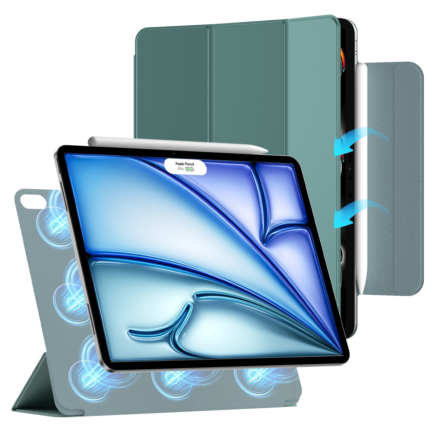 iPad Air 11 Inch 2024 with Folding Stand and Auto Sleep/Wake Function Protective Case-Green