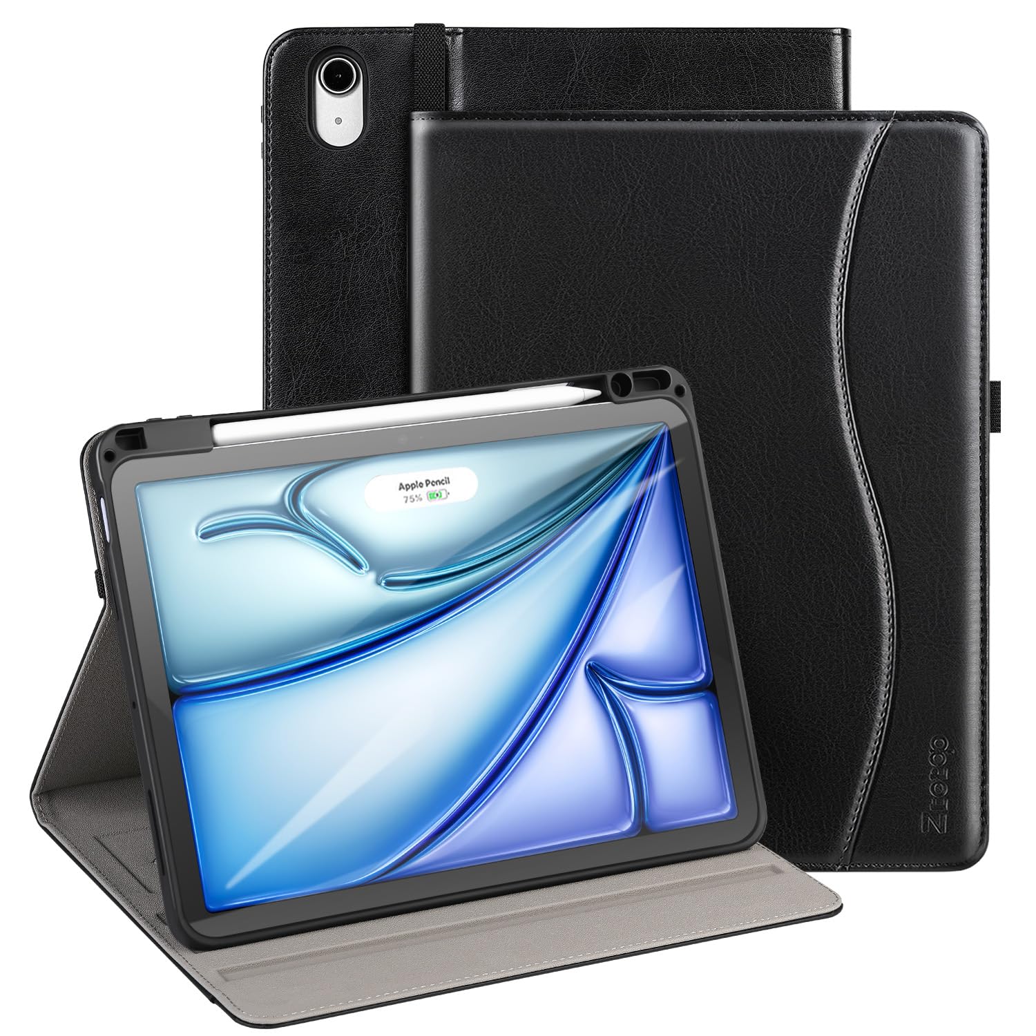 iPad Air 11 Inch M2(2024) iPad Air 5th Generation (2022)/ 4th Generation (2020) 10.9 Inch Leather Folio Case-Black