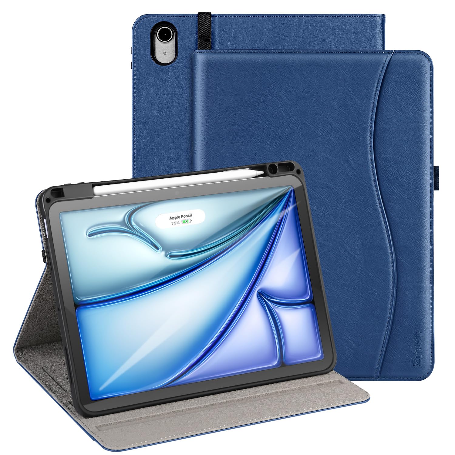 iPad Air 11 Inch M2(2024), iPad Air 5th Generation (2022)/ 4th Generation (2020) 10.9 Inch Leather Folio Case-Blue