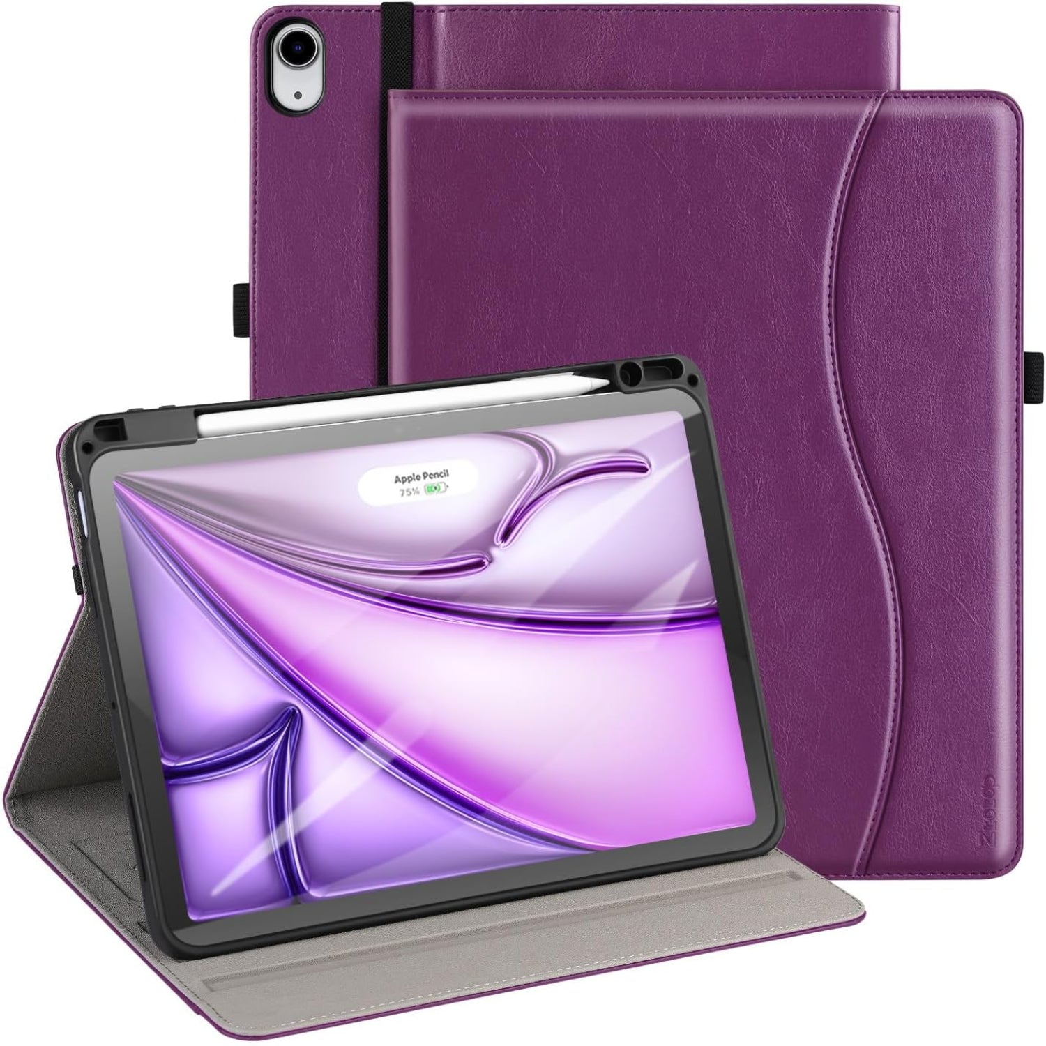 iPad Air 11 Inch M2(2024), iPad Air 5th Generation (2022)/ 4th Generation (2020) 10.9 Inch Leather Folio Case-Purple