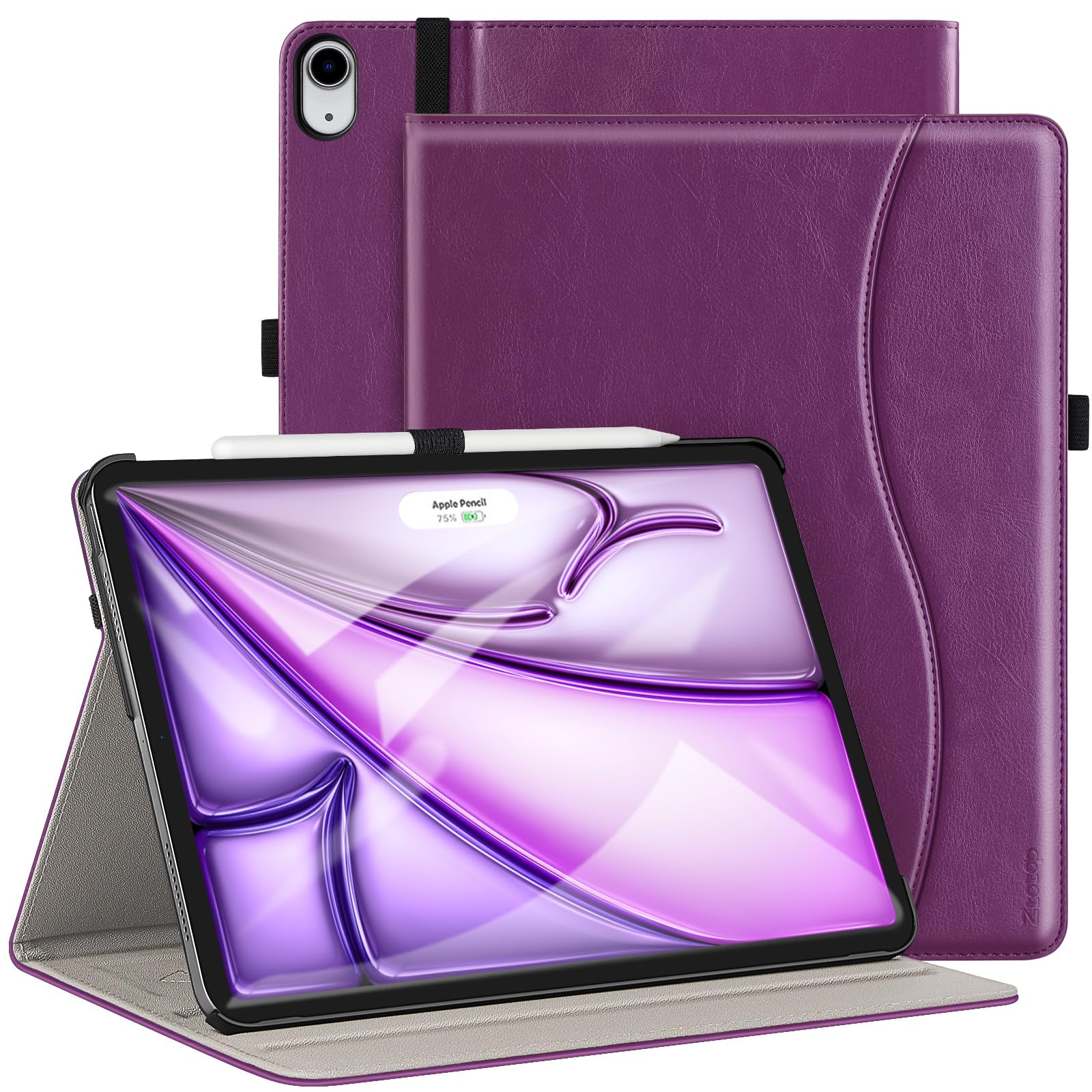 iPad Air 13-Inch (M2) 2024/iPad Pro 12.9 Inch 3rd Generation 2018, Leather Folio Case-Purple