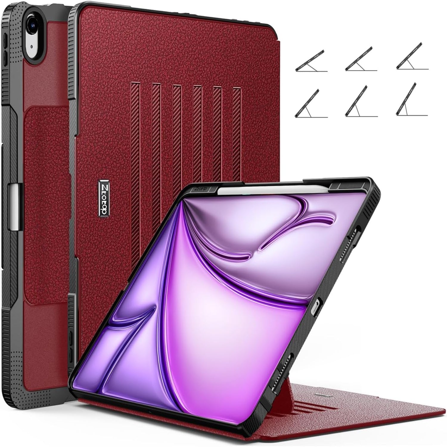 iPad Air 13 Inch 2024 / iPad Pro 12.9 Inch 3rd Generation 2018, Magnetic Stand & Sleep/Wake Full Protective Case-Black,Wine Red
