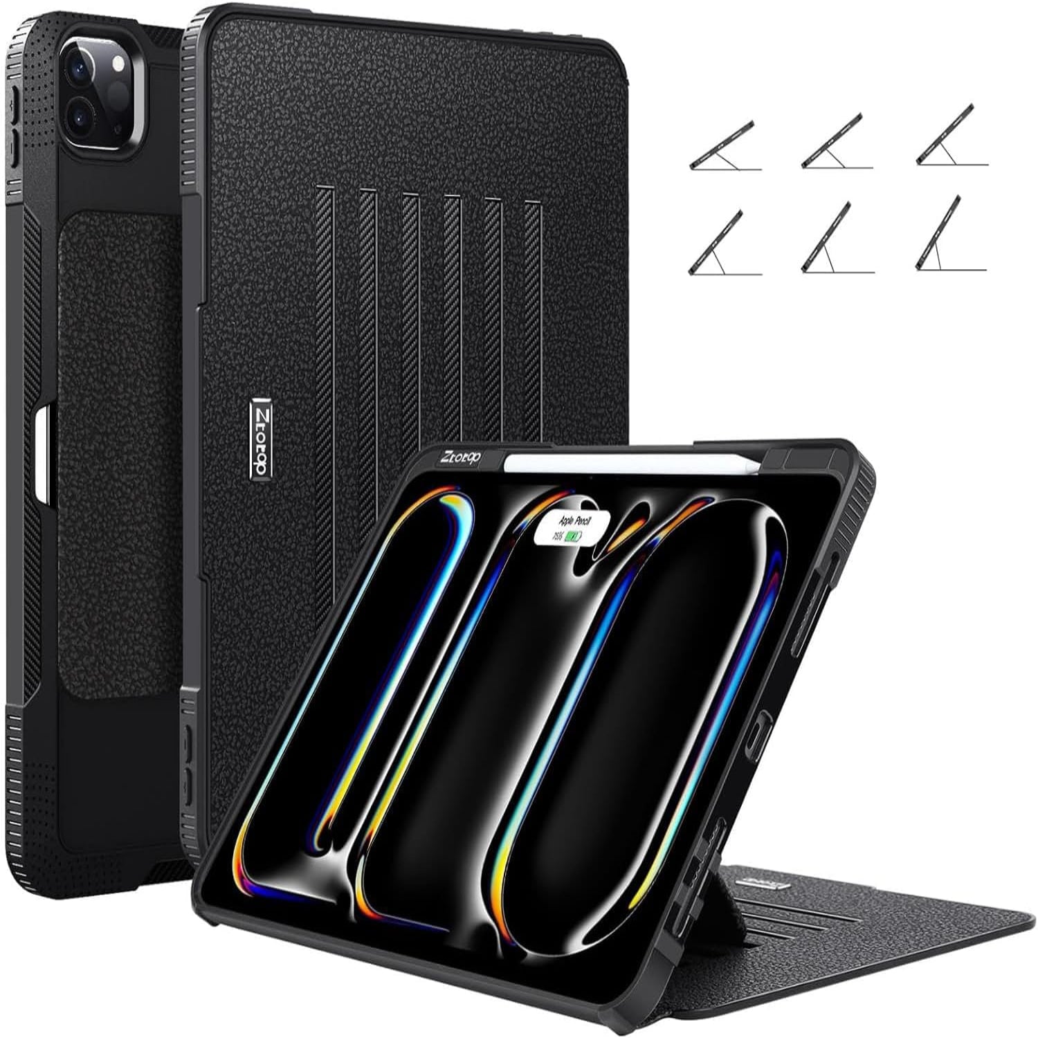 iPad Pro 13 Inch 7th Gen M4(2024)/ Pro 12.9 Inch 6th/5th/4th Generation Protective Case with Pencil Holder-Black