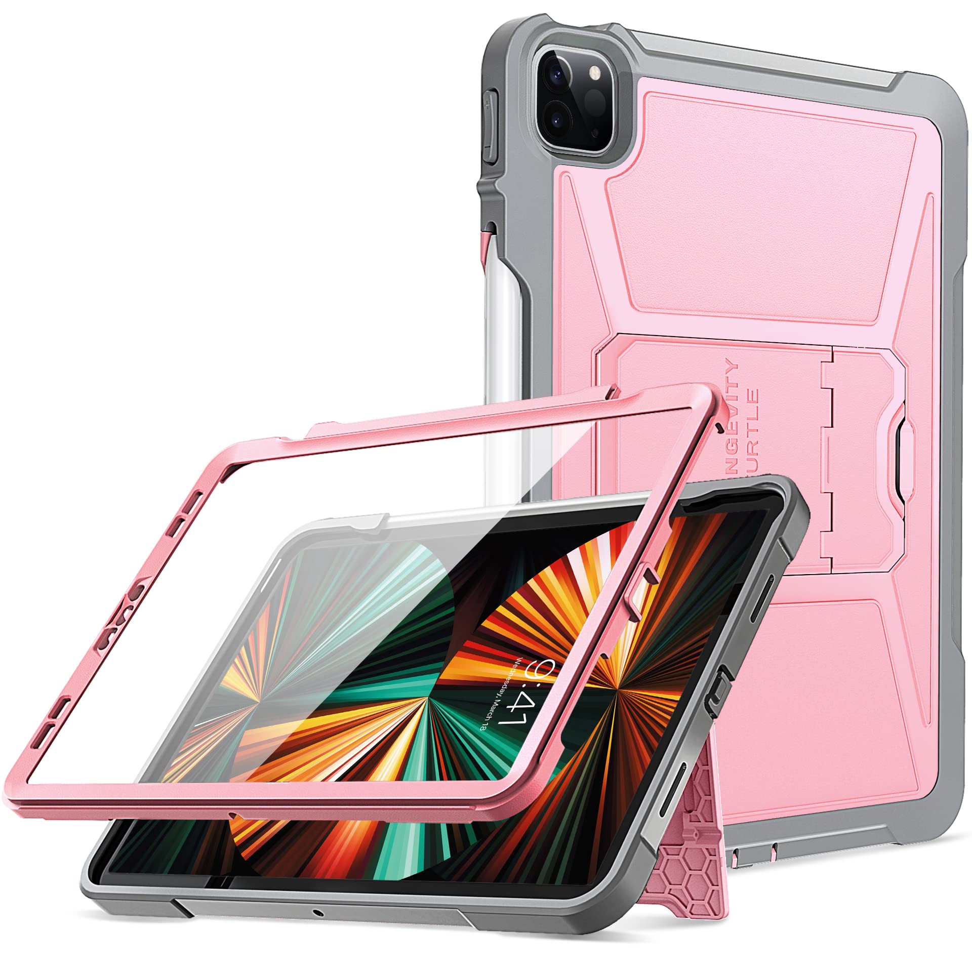 iPad Pro 13 Inc M4 2024 7th Gen/Pro 12.9 Inch 6th/5th/4th Generation 2022/2021/2020 Full Body Protective Case-Pink